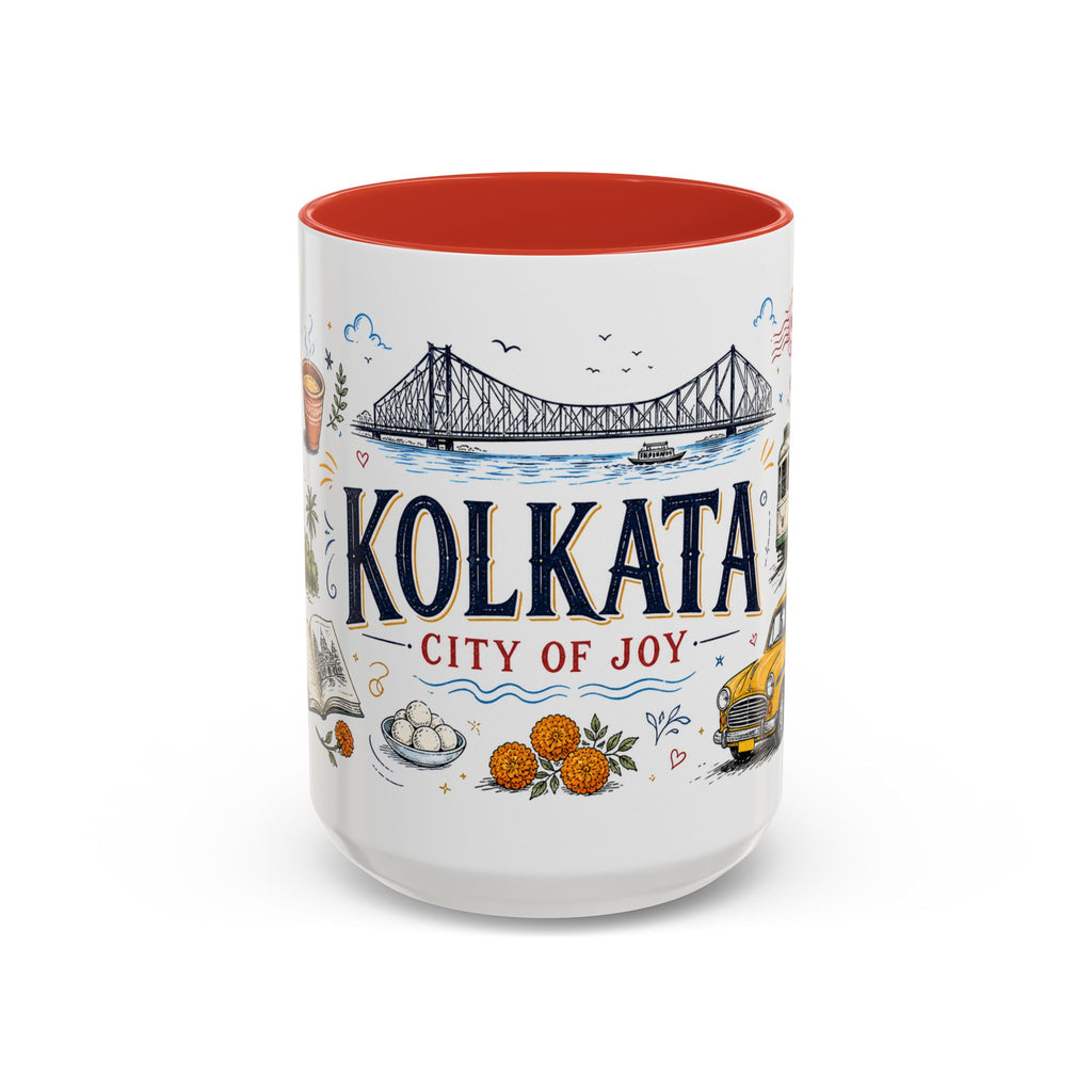 Kolkata Coffee Mug | India Souvenir Travel Gift | Accent Color Ceramic 11oz 15oz