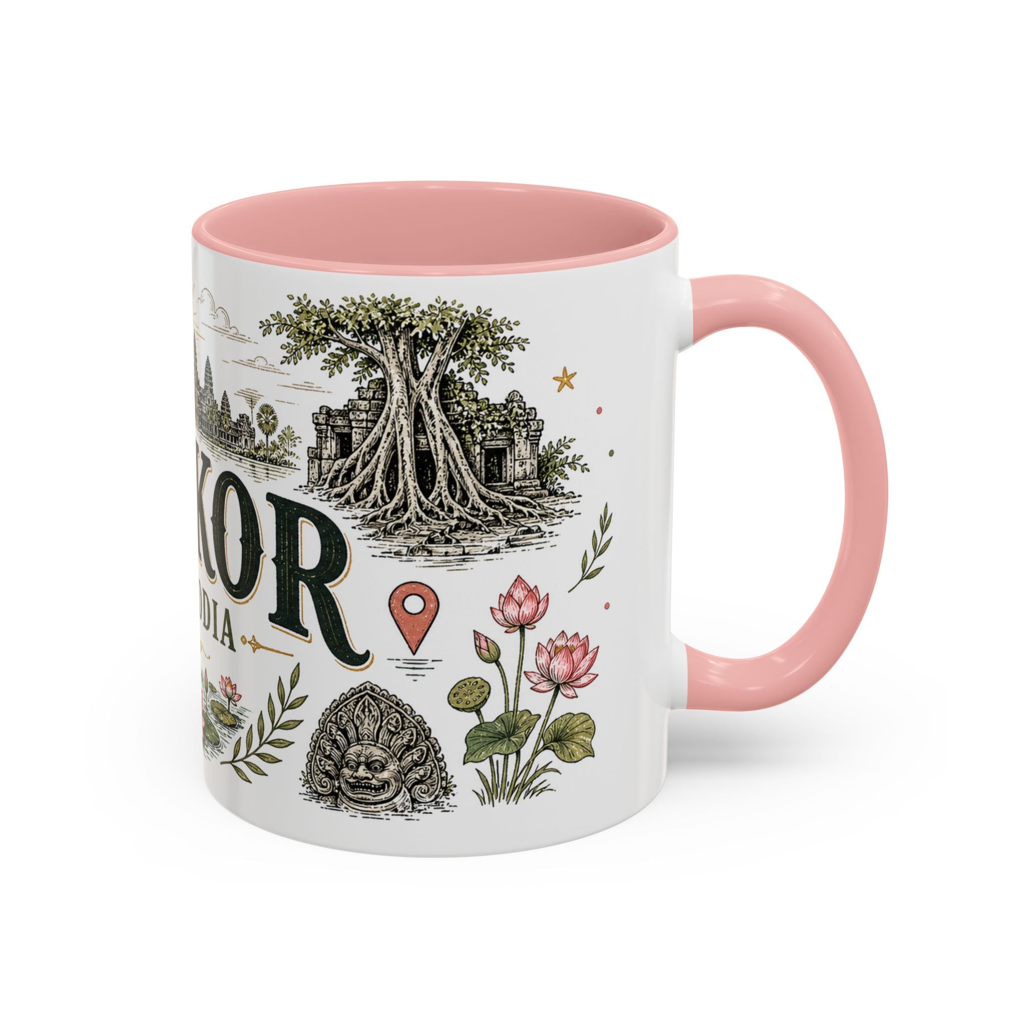 Angkor Coffee Mug | Travel Destination Souvenir Gift | Accent Color Ceramic 11oz 15oz