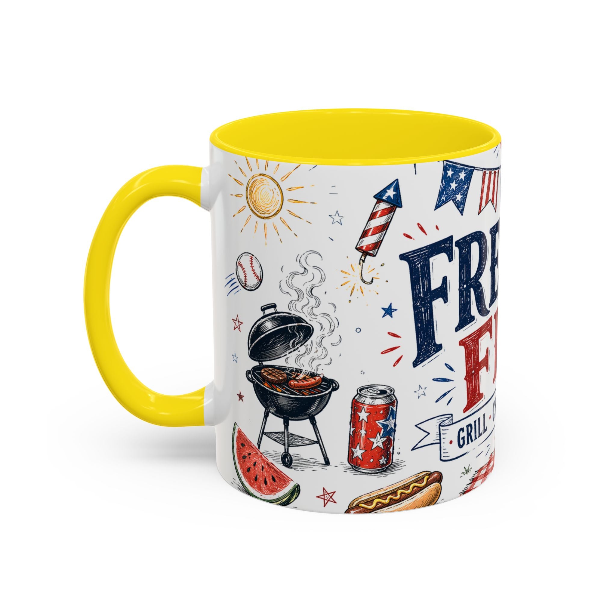 Freedom Fest Coffee Mug | Grill Chill Fireworks 4th of July | Accent Color Ceramic 11oz 15oz