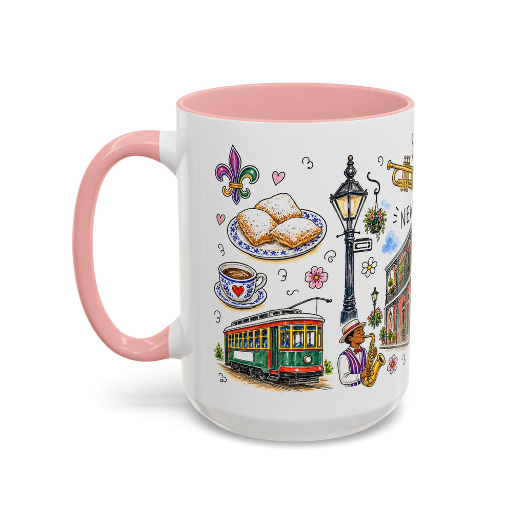 New Orleans Illustrated Travel Mug | City Souvenir Accent Coffee Mug | 11oz 15oz Ceramic Cup