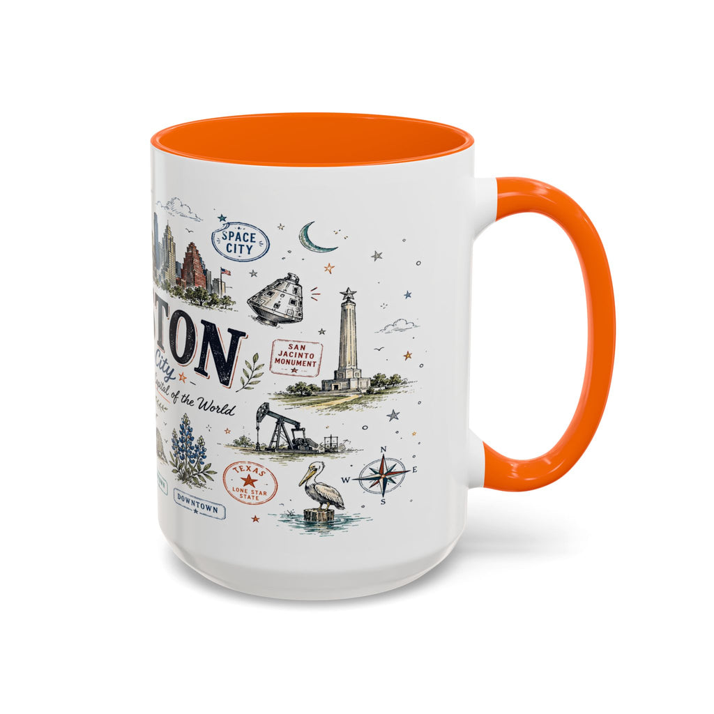 Houston Coffee Mug | Texas Souvenir City Gift | Accent Color Ceramic 11oz 15oz