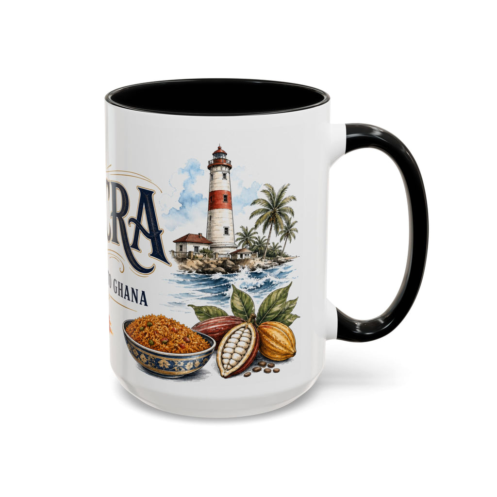 Accra Coffee Mug | Ghana Travel Souvenir | Vintage Illustrated City Gift | 11 oz 15 oz Accent Mug