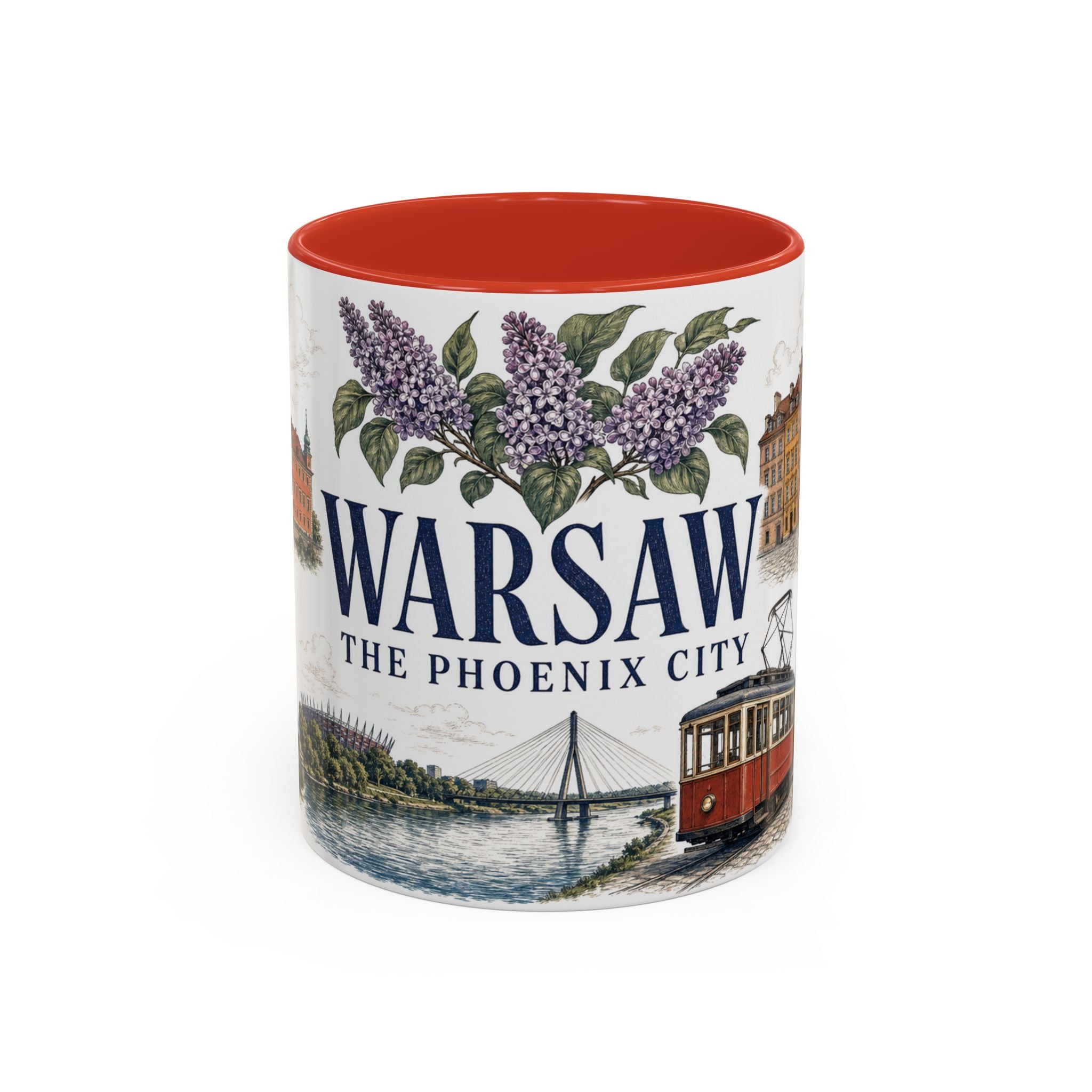 Warsaw Coffee Mug | Poland Travel Souvenir | Vintage Illustrated City Gift | 11 oz 15 oz Accent Mug