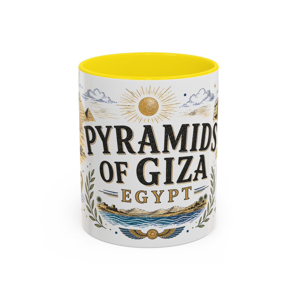 Pyramids of Giza Coffee Mug | Travel Destination Souvenir Gift | Accent Color Ceramic 11oz 15oz