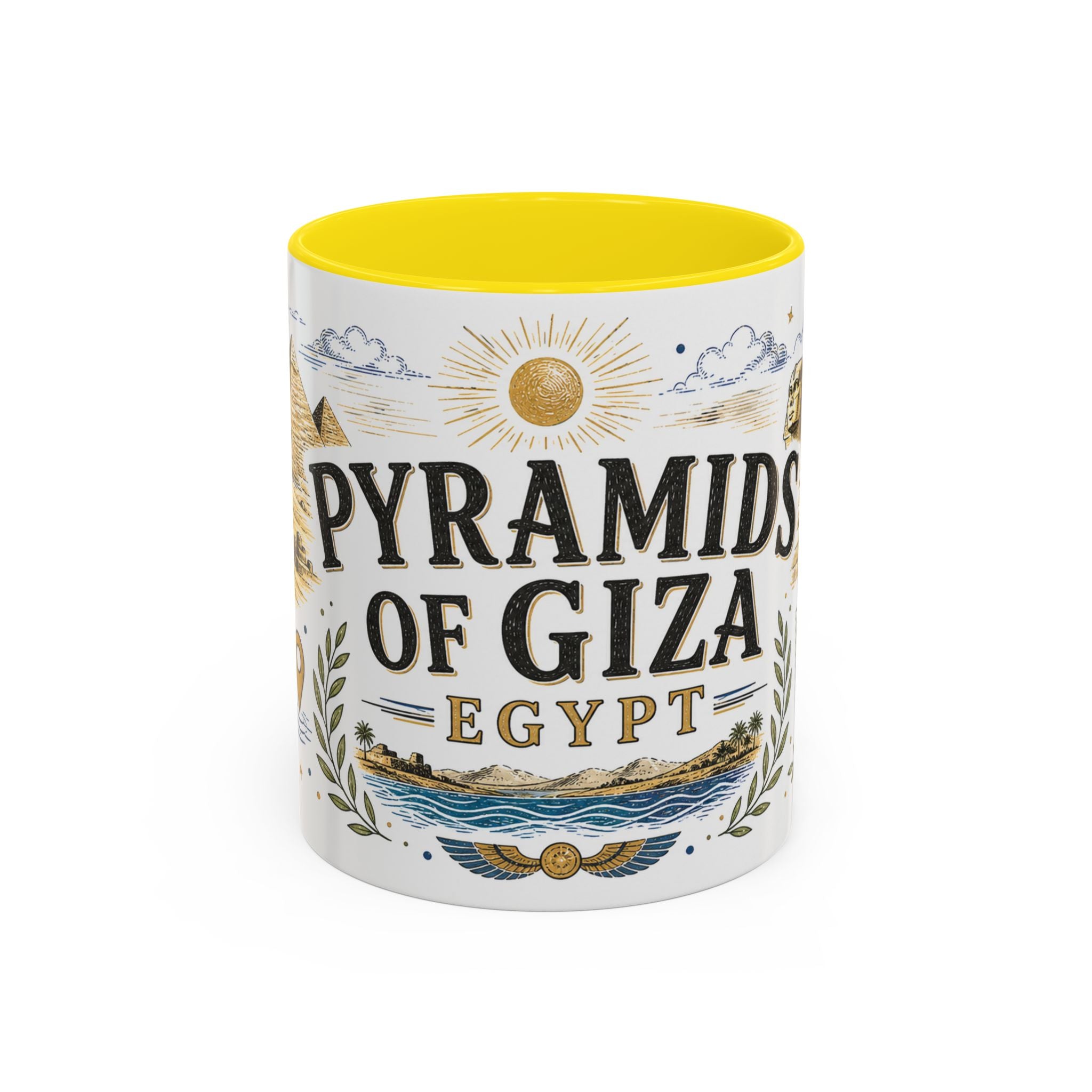 Pyramids of Giza Coffee Mug | Travel Destination Souvenir Gift | Accent Color Ceramic 11oz 15oz