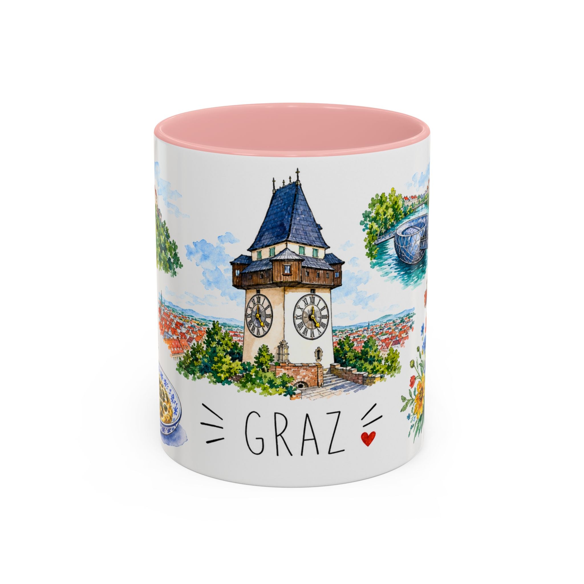 Graz Illustrated Travel Mug | City Souvenir Accent Coffee Mug | 11oz 15oz Ceramic Cup
