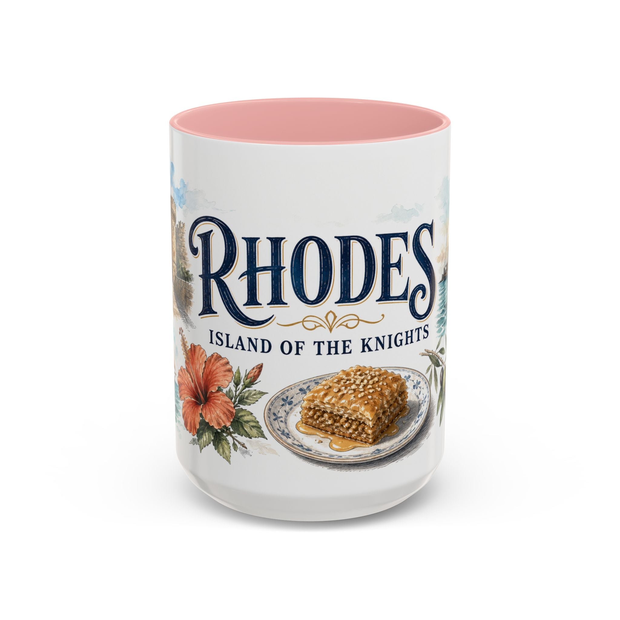 Rhodes Coffee Mug | Greece Travel Souvenir | Vintage Illustrated City Gift | 11 oz 15 oz Accent Mug