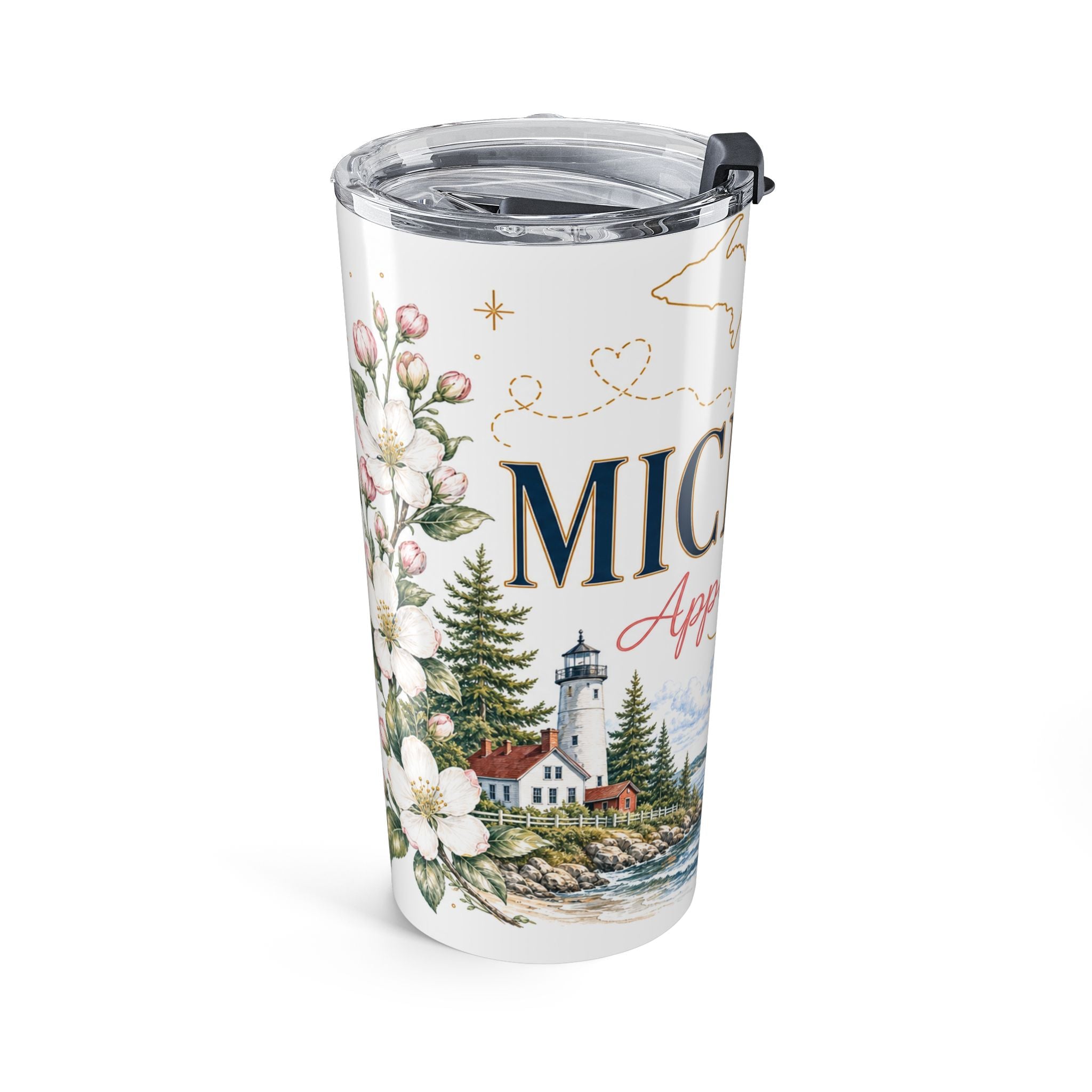 Michigan State Flower 20oz Tumbler | Apple Blossom Botanical State Flower Gift | Insulated Stainless Steel Travel Cup