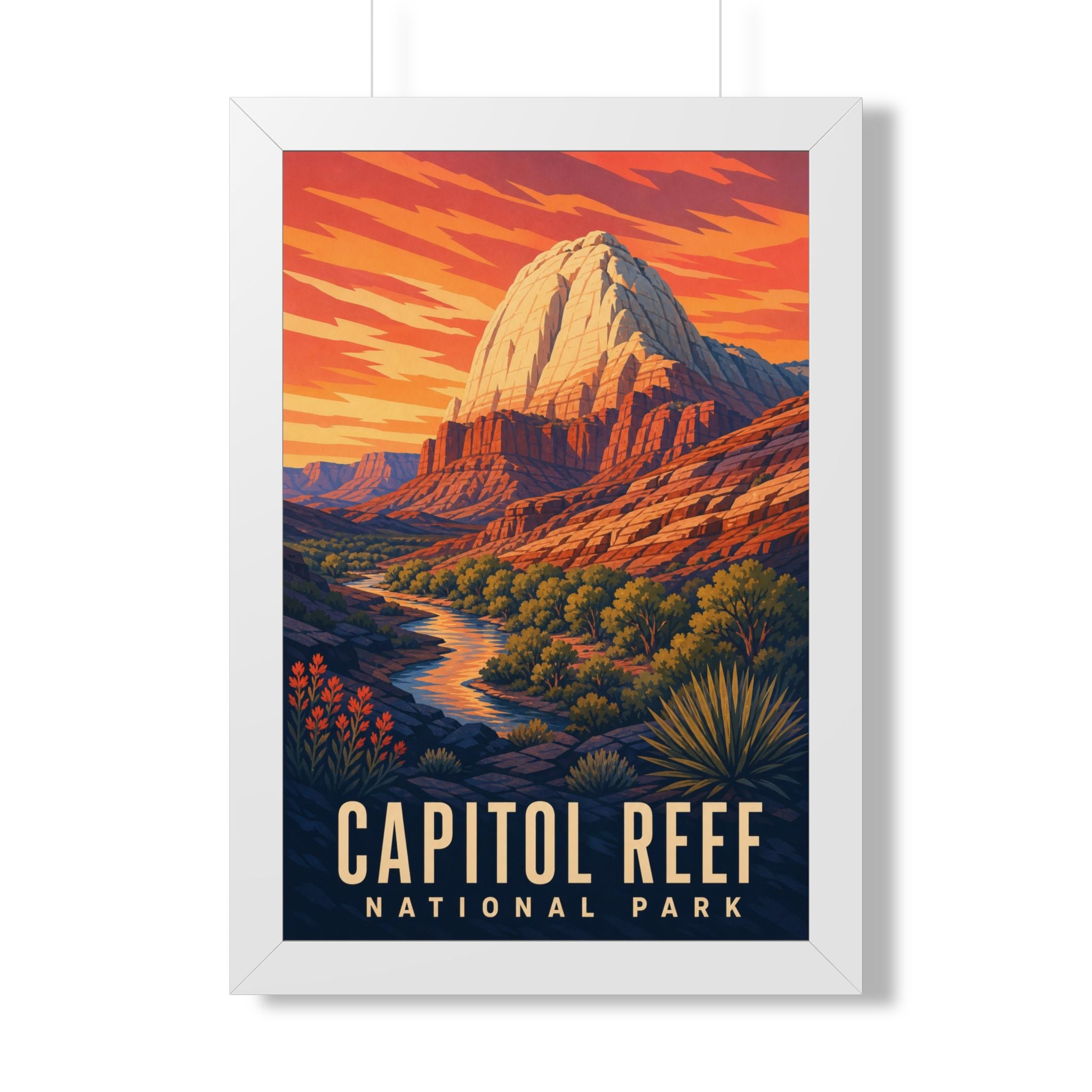 Capitol Reef National Park Framed Poster | Vintage Travel Wall Art | Black Walnut White Frame | 16x24 20x30