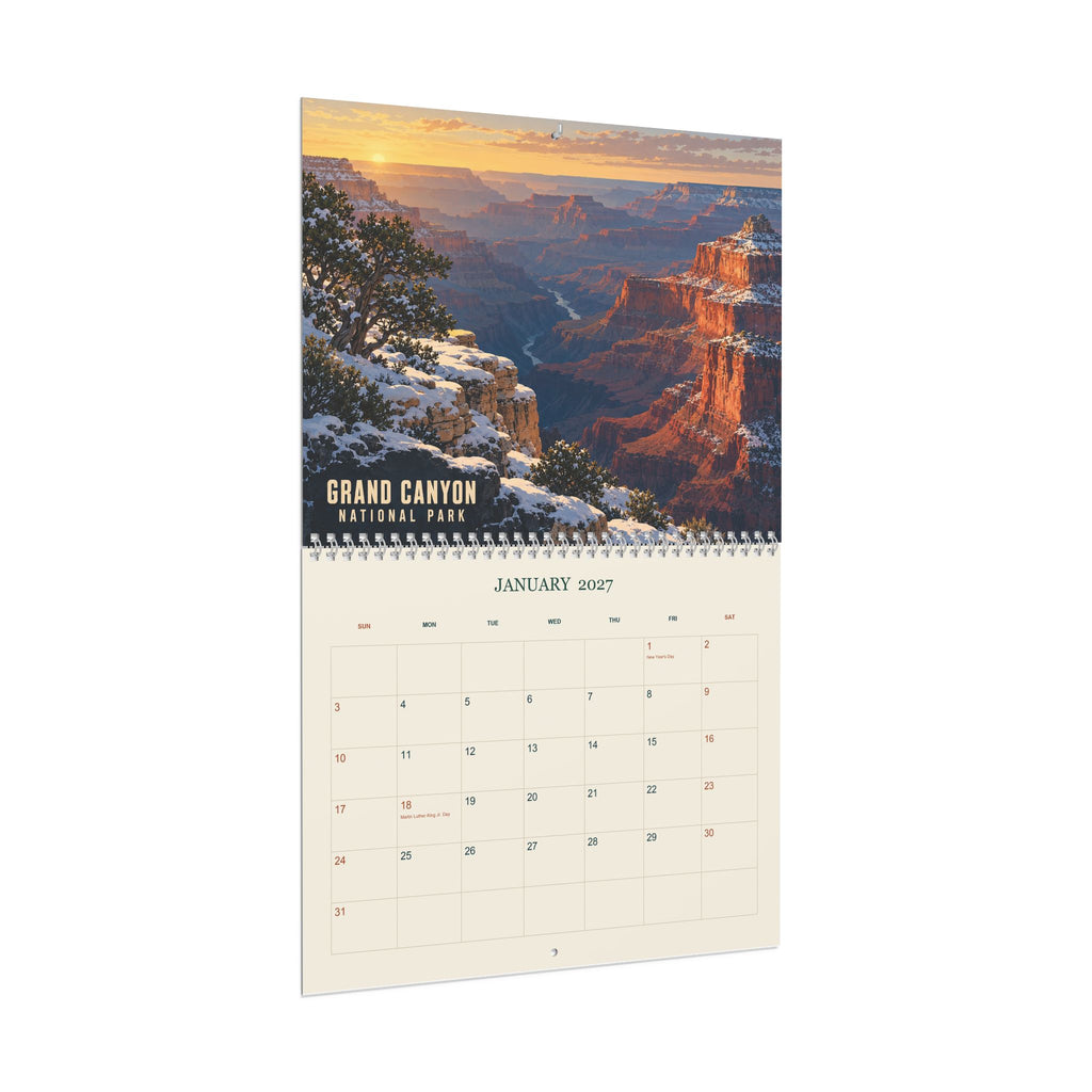 2027 National Parks Wall Calendar, Vintage American Travel Art, 12 Scenic US Parks, Nature Lover Gift, US Holidays