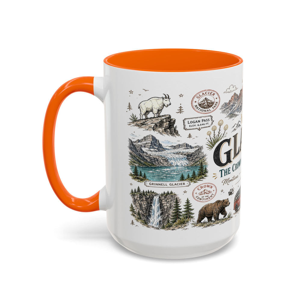 Glacier Coffee Mug | National Park Hiking Montana Gift | Accent Color Ceramic 11oz 15oz