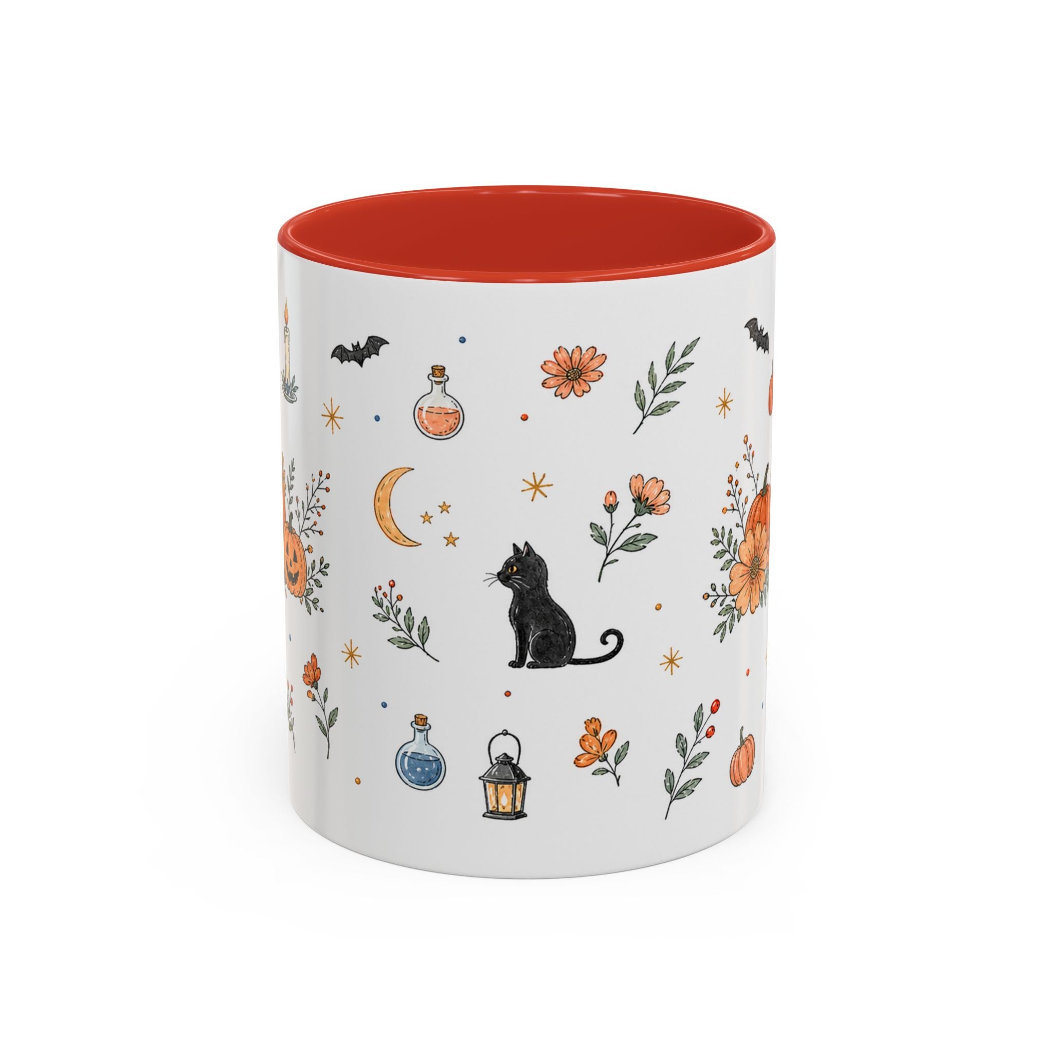 Black Cat Halloween Mug | Pumpkin Moon Watercolor Gift | Spooky Accent Cup 11oz 15oz