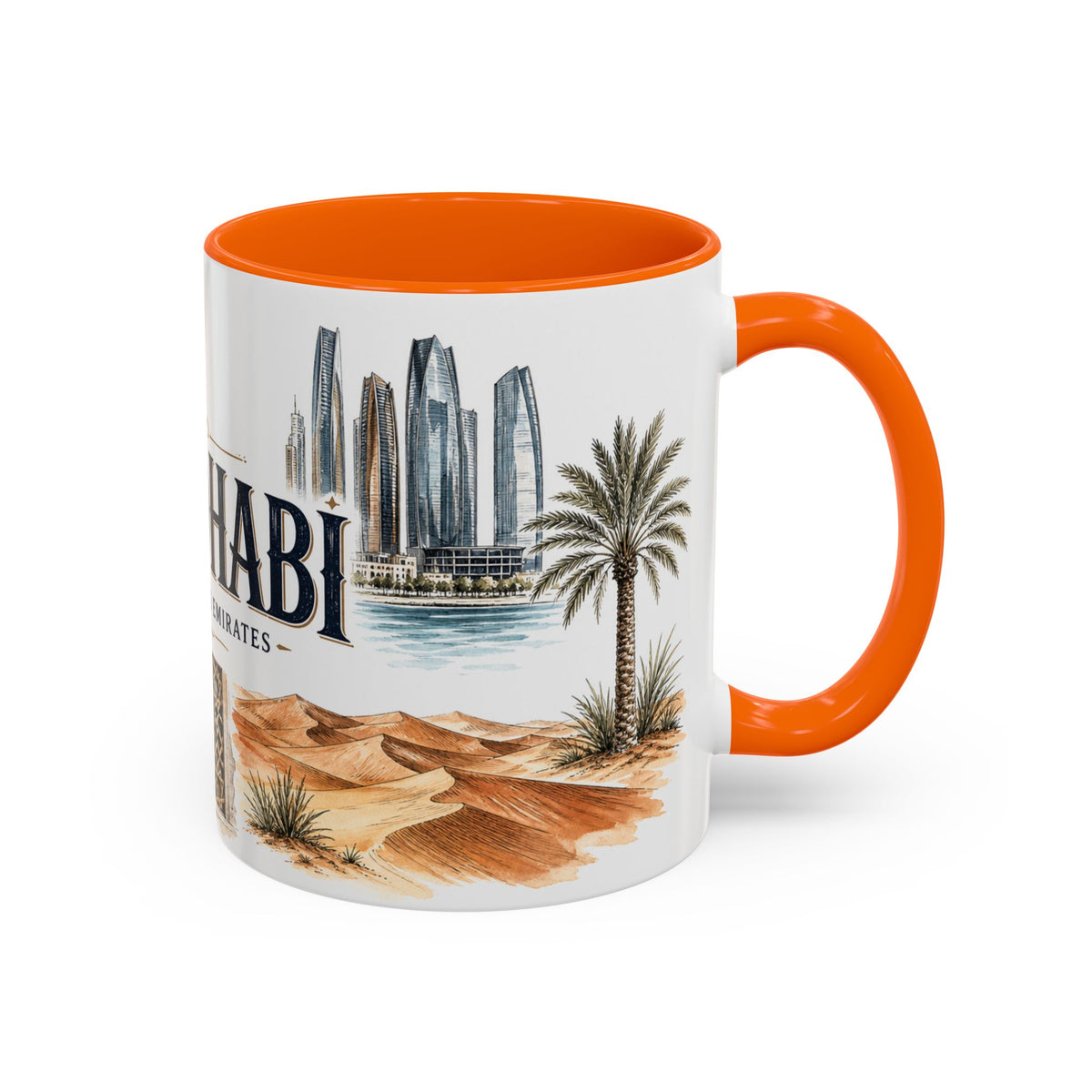 Abu Dhabi Coffee Mug | United Arab Emirates Travel Souvenir | Vintage Illustrated City Gift | 11 oz 15 oz Accent Mug