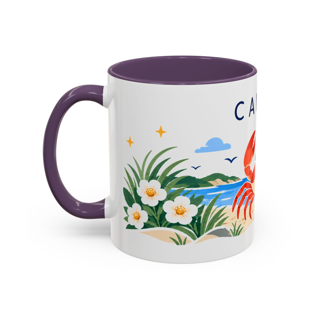 Cancer Zodiac Coffee Mug | Crab and Coastal Design | Astrology Birthday Gift | 11 oz 15 oz Ceramic Accent Mug