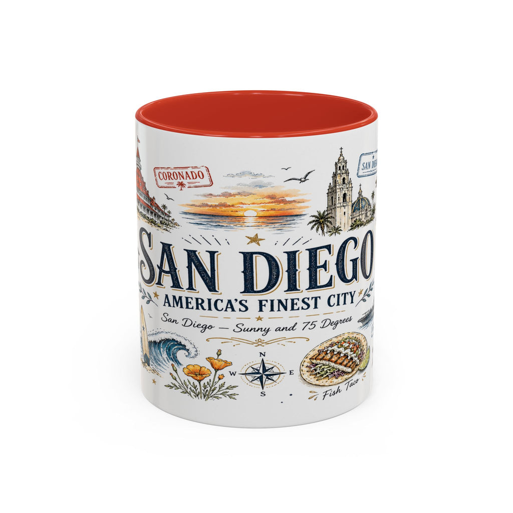 San Diego Coffee Mug | California Souvenir City Gift | Accent Color Ceramic 11oz 15oz