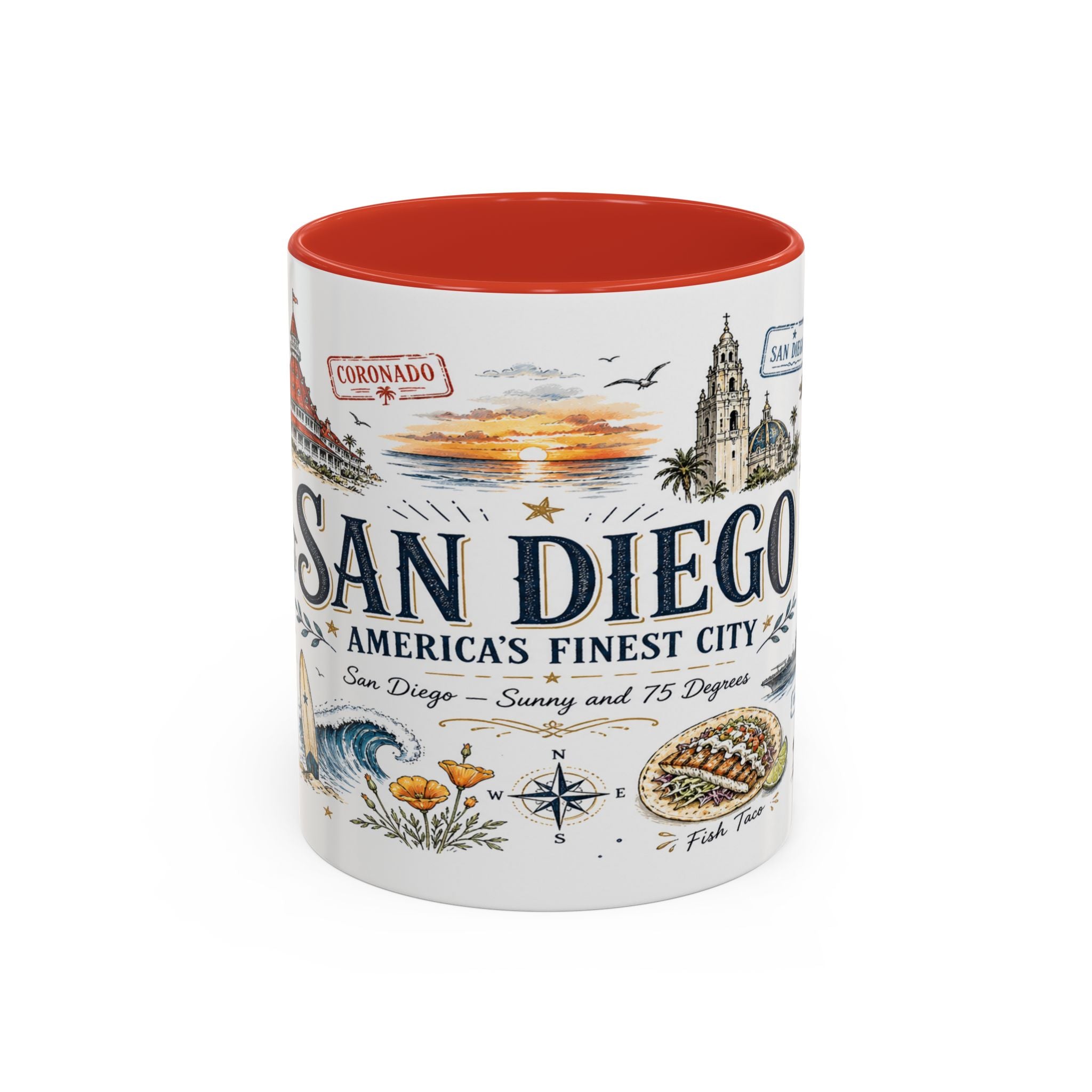 San Diego Coffee Mug | California Souvenir City Gift | Accent Color Ceramic 11oz 15oz