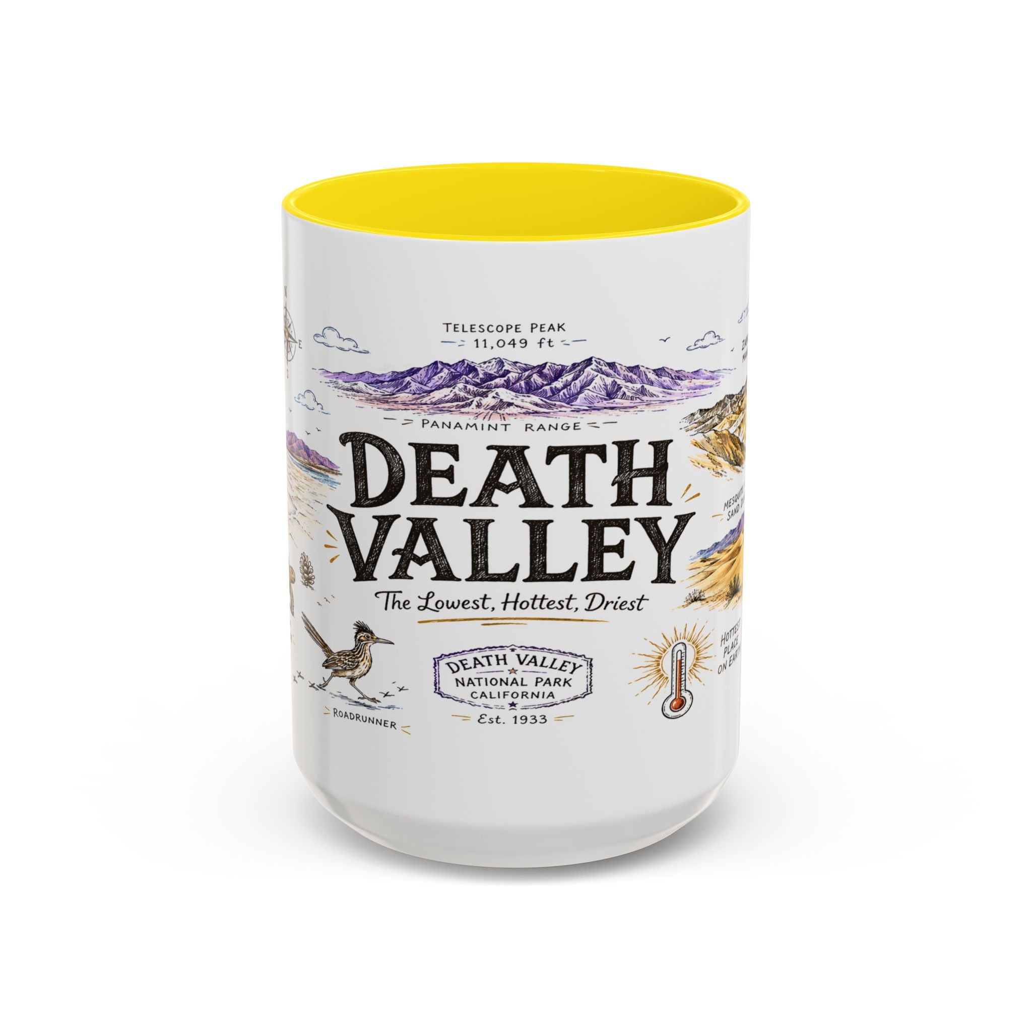 Death Valley National Park Coffee Mug | California Desert Hiking Camping Gift | Accent Color Ceramic 11oz 15oz