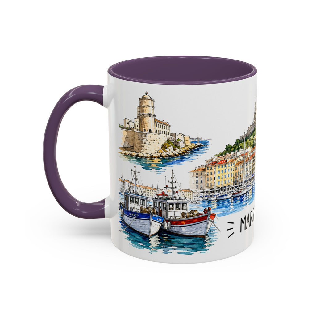 Marseille Illustrated Travel Mug | City Souvenir Accent Coffee Mug | 11oz 15oz Ceramic Cup
