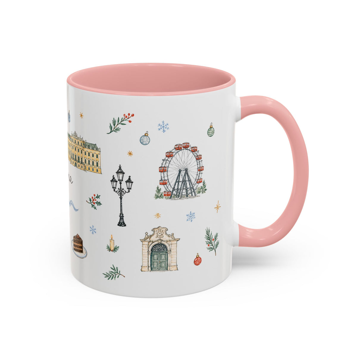 Vienna Christmas Mug | Watercolor Travel Souvenir | Holiday Gift | Accent Ceramic Coffee Cup 11oz 15oz