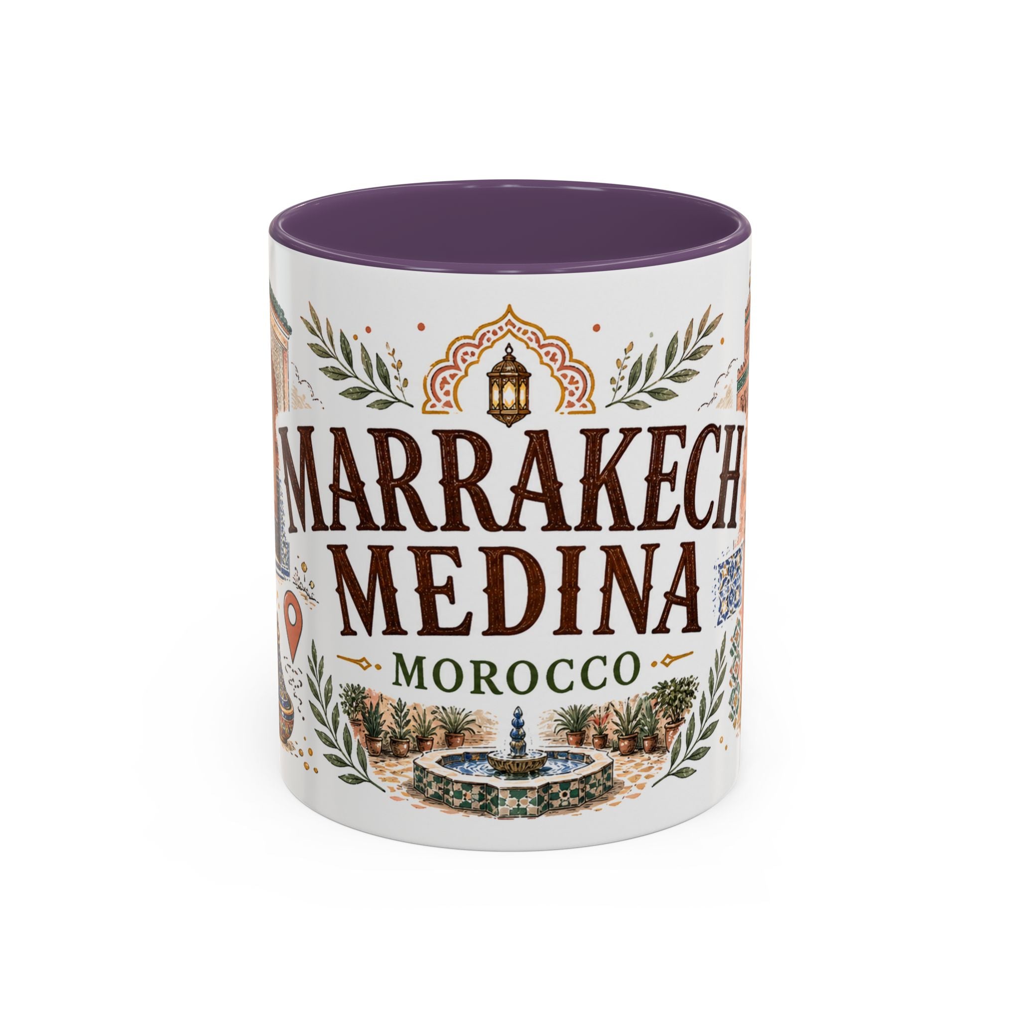 Marrakech Medina Coffee Mug | Travel Destination Souvenir Gift | Accent Color Ceramic 11oz 15oz