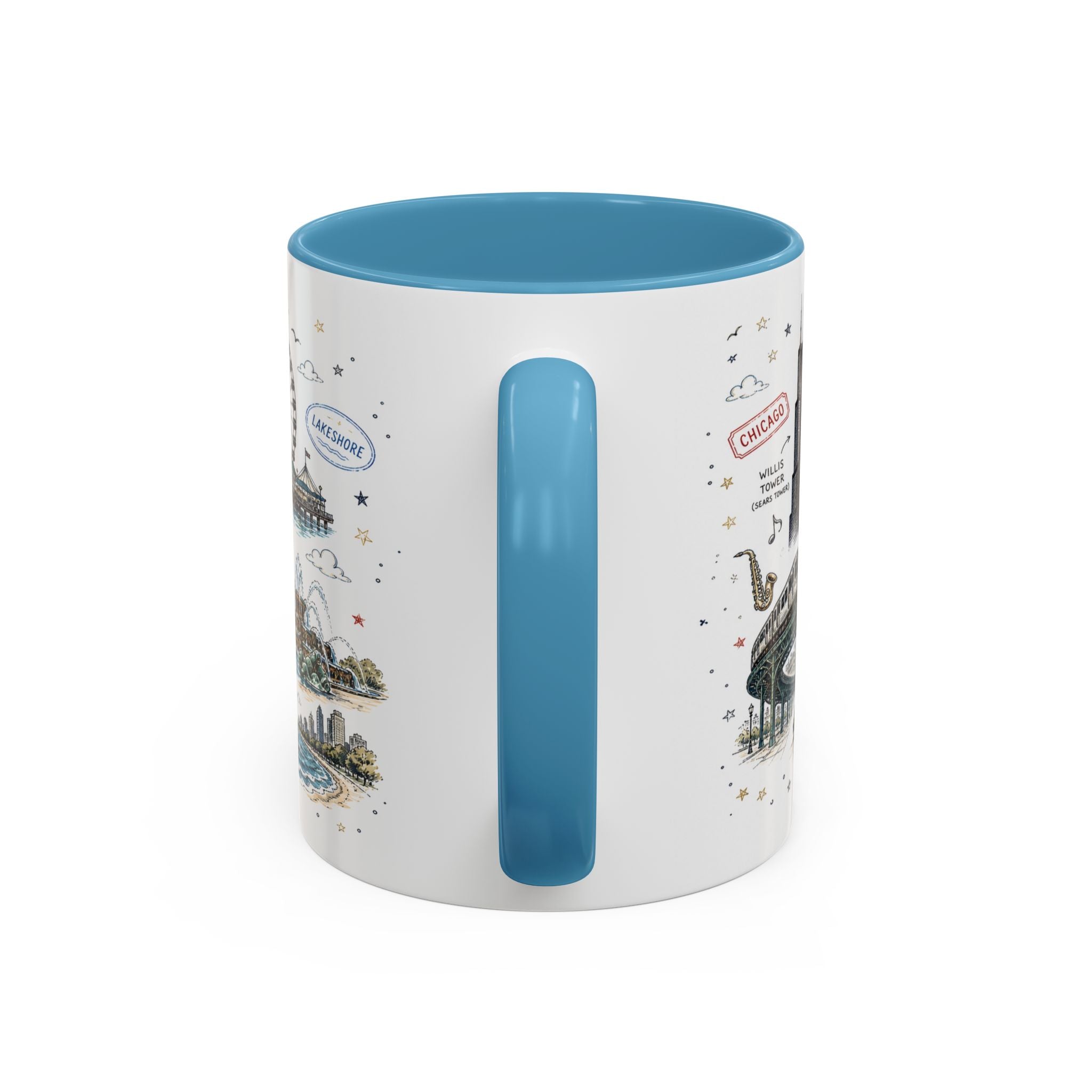 Chicago Coffee Mug | Illinois Souvenir City Gift | Accent Color Ceramic 11oz 15oz