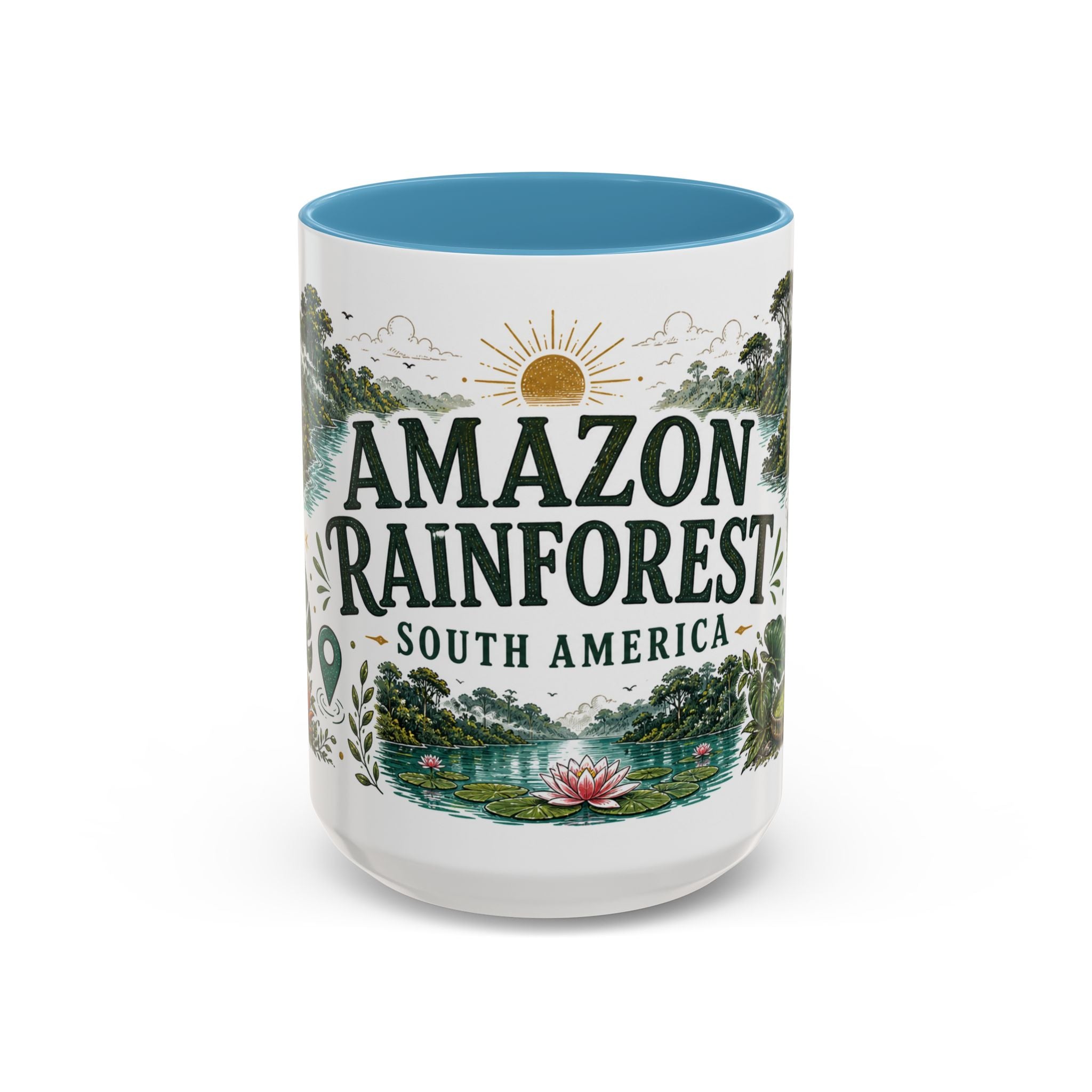 Amazon Rainforest Coffee Mug | Travel Destination Souvenir Gift | Accent Color Ceramic 11oz 15oz