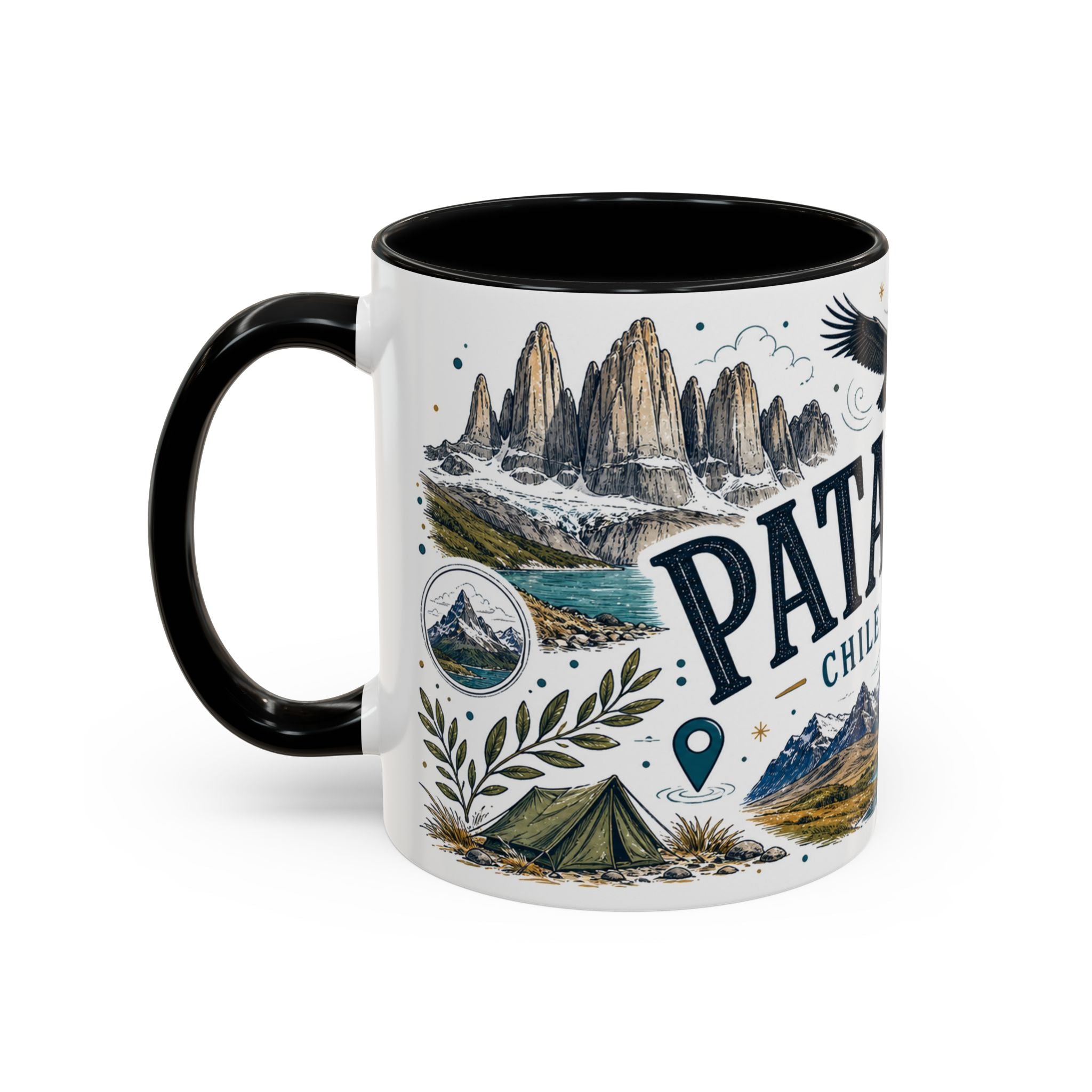 Patagonia Coffee Mug | Travel Destination Souvenir Gift | Accent Color Ceramic 11oz 15oz