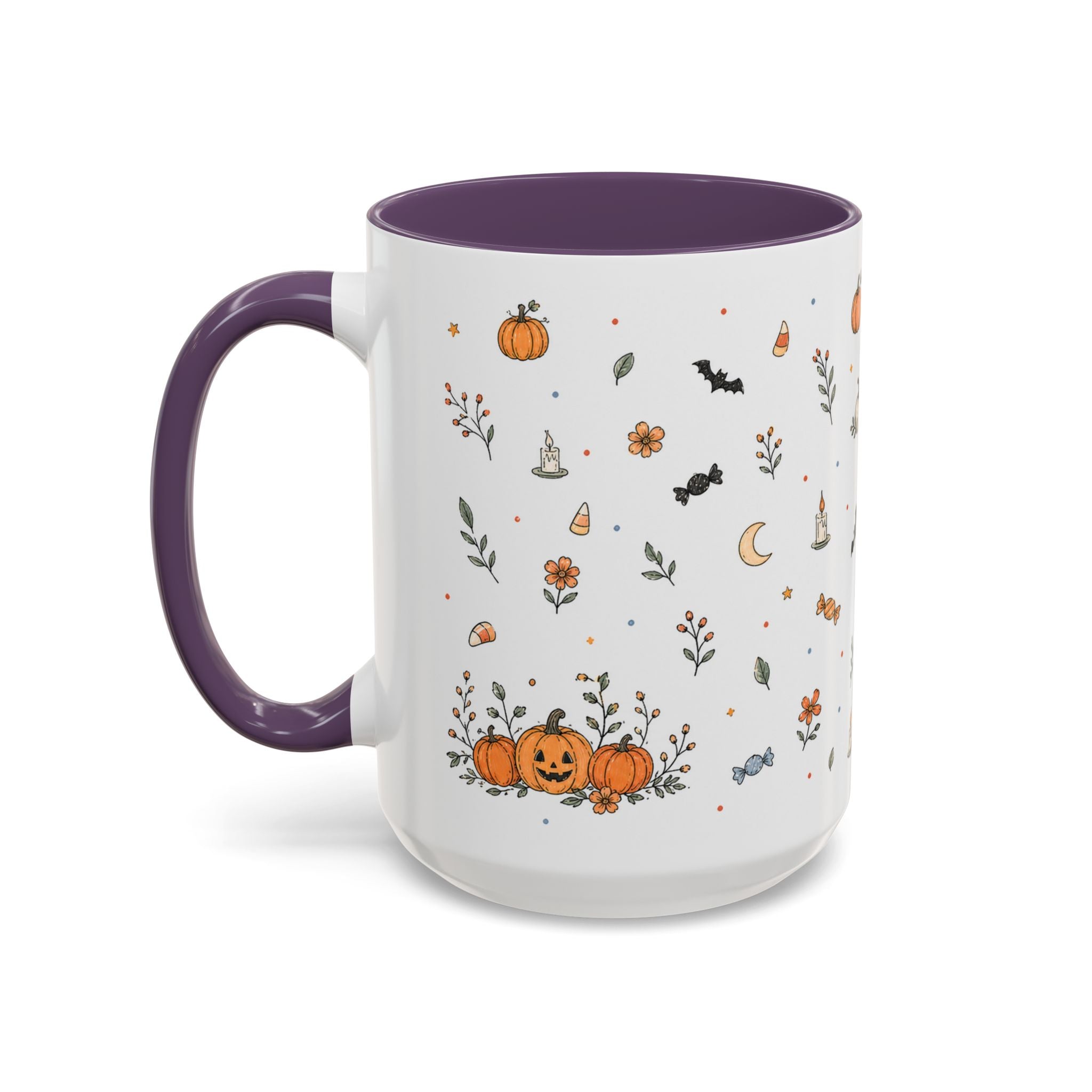 Halloween Party Mug | Ghost Black Cat Candy Watercolor Gift | Accent Cup 11oz 15oz