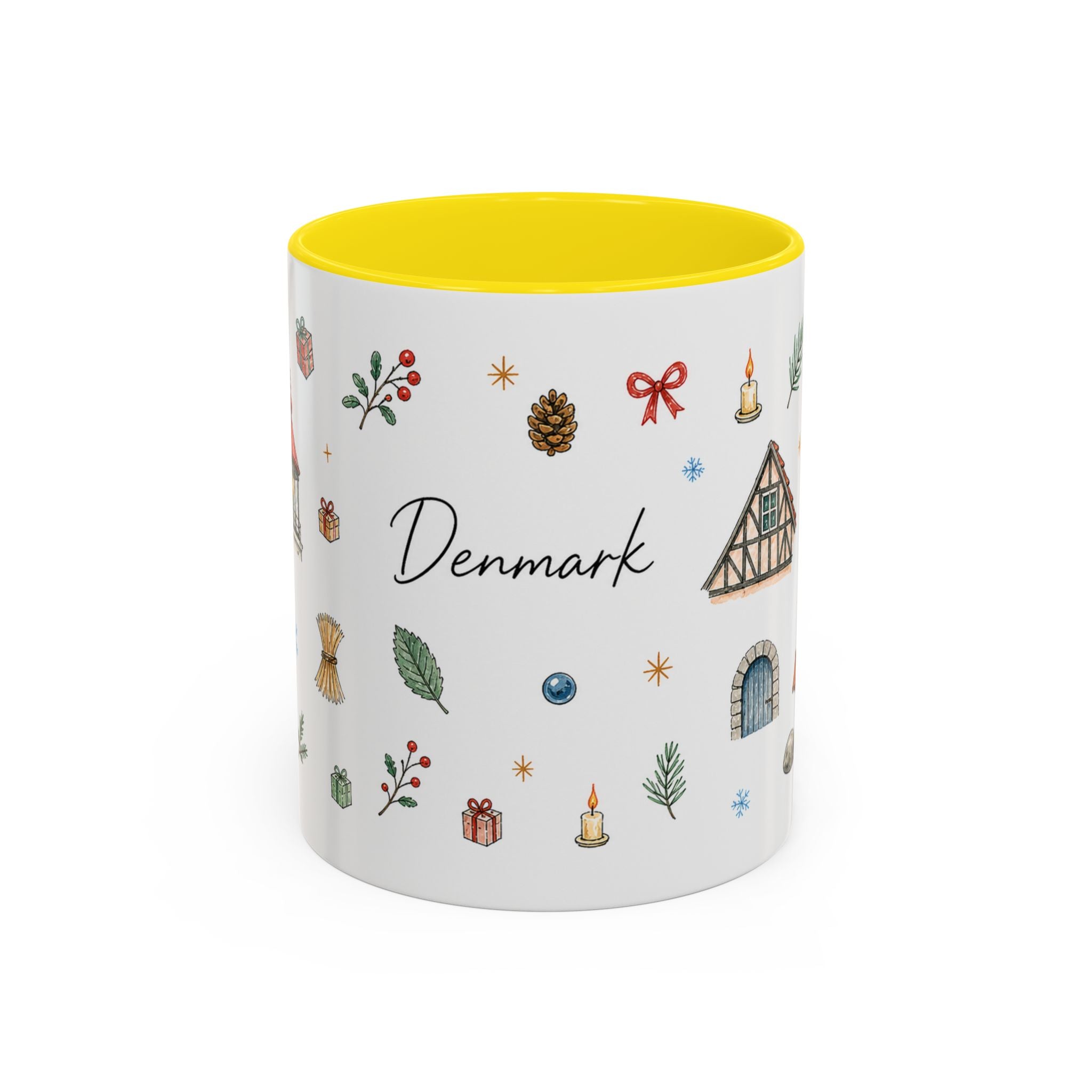 Denmark Christmas Mug | Watercolor Travel Souvenir | Holiday Gift | Accent Ceramic Coffee Cup 11oz 15oz