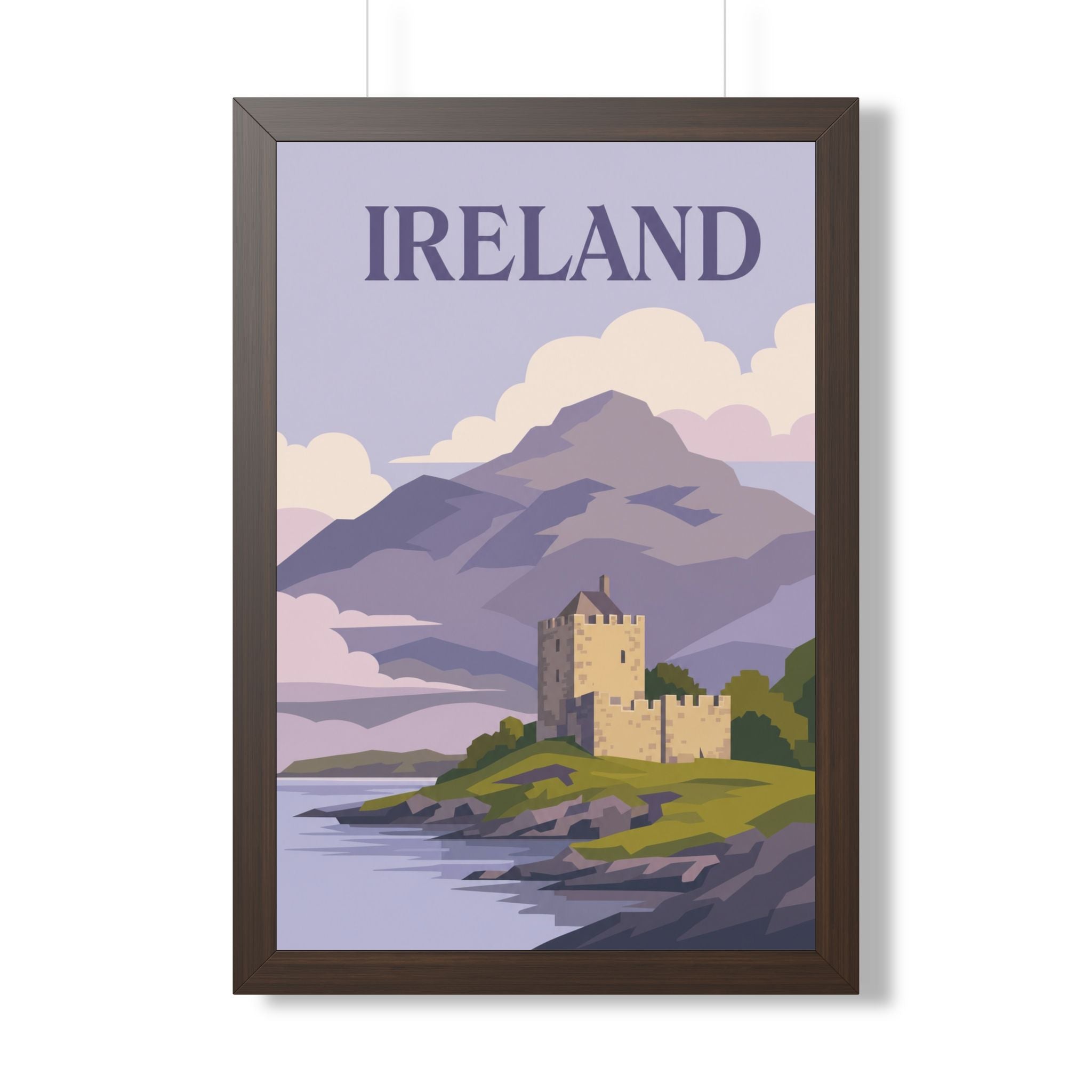Ireland Castle Ireland Framed Poster | Vintage Travel Wall Art | Black Walnut White Frame | 16x24 20x30