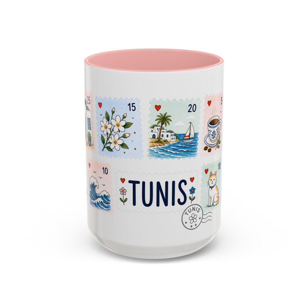 Tunis Coffee Mug | Postage Stamp Collage Mug | Travel Souvenir Accent Cup 11oz 15oz