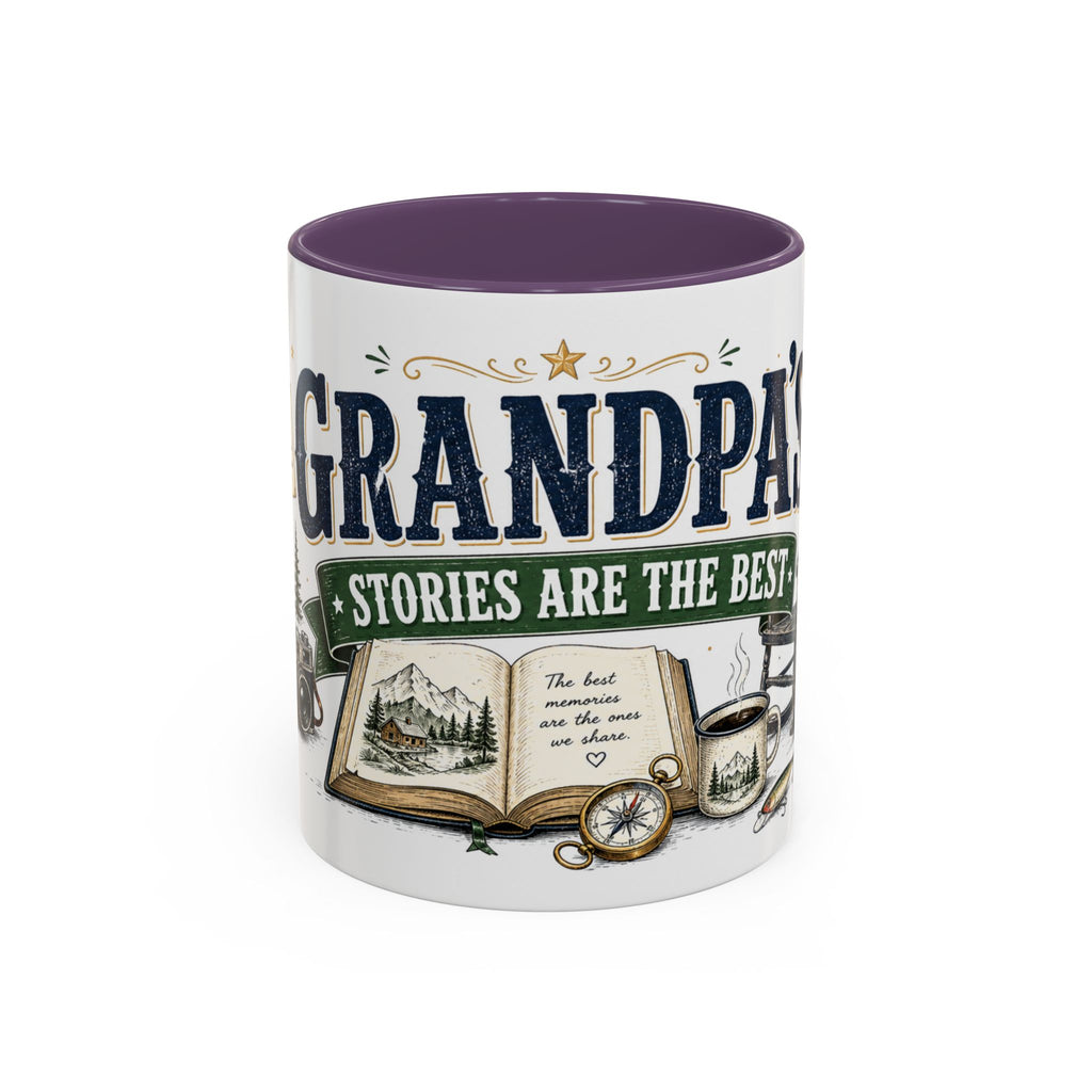 Grandpa's Stories Are The Best Coffee Mug | Gift From Grandkids | Accent Color Ceramic 11oz 15oz