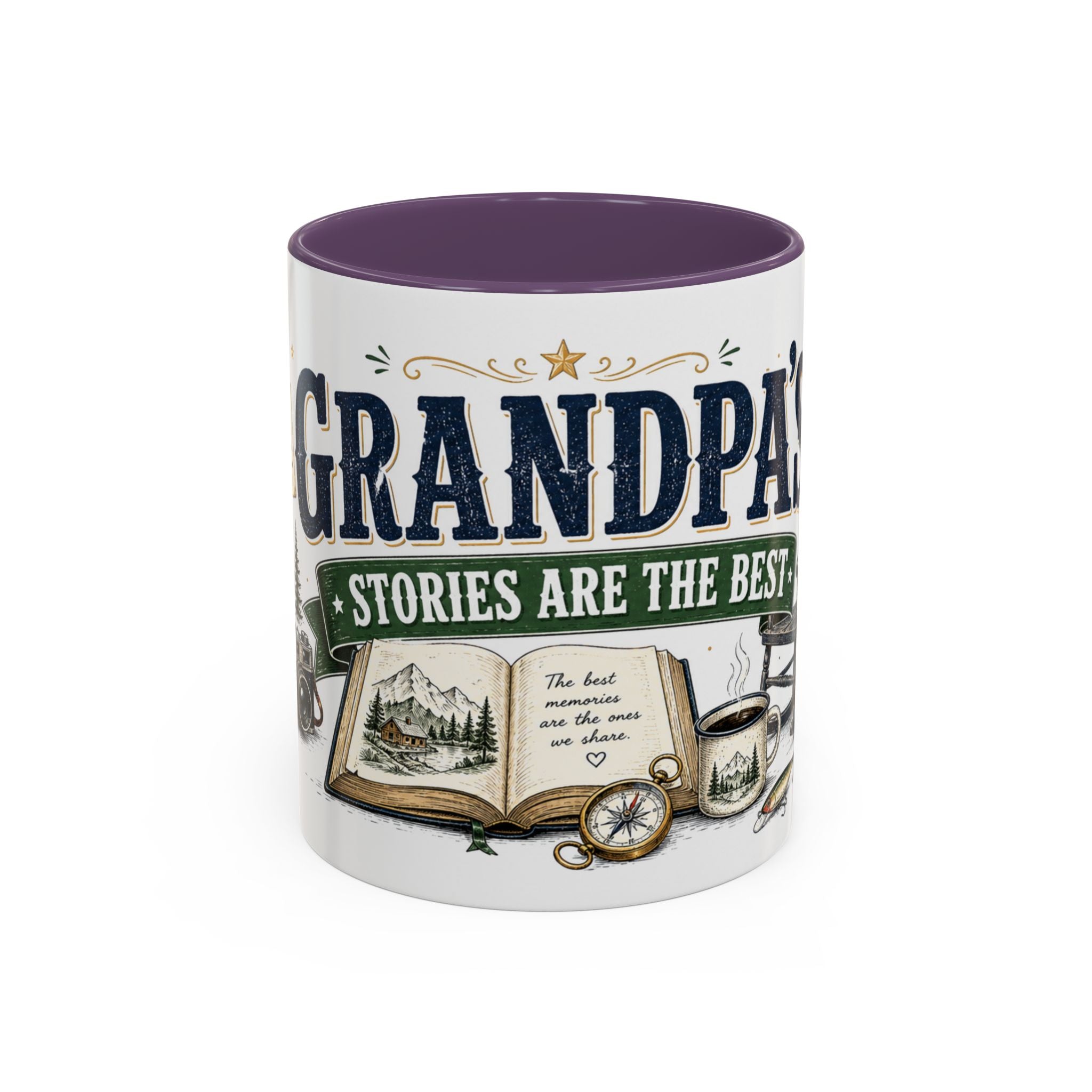 Grandpa's Stories Are The Best Coffee Mug | Gift From Grandkids | Accent Color Ceramic 11oz 15oz
