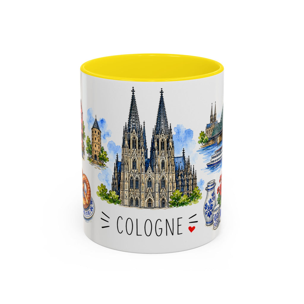 Cologne Illustrated Travel Mug | City Souvenir Accent Coffee Mug | 11oz 15oz Ceramic Cup