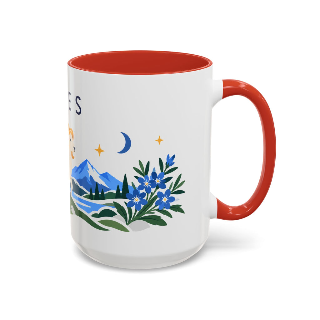 Aries Zodiac Coffee Mug | Ram and Floral Design | Astrology Birthday Gift | 11 oz 15 oz Ceramic Accent Mug