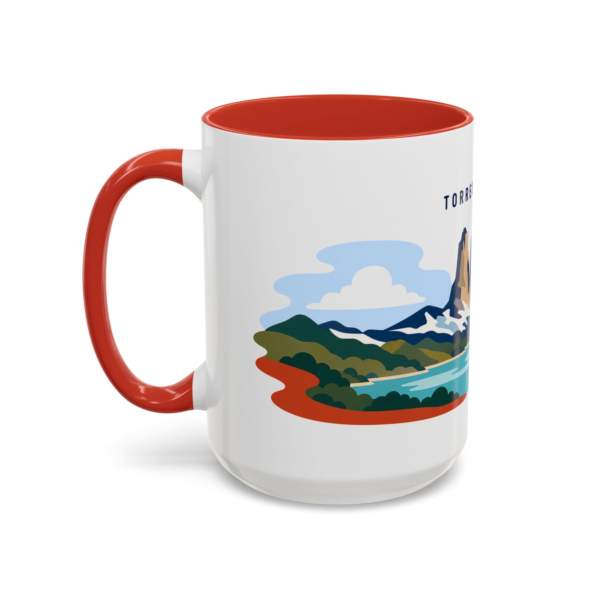 Torres del Paine Coffee Mug | Travel Destination Souvenir Gift | Accent Color Ceramic 11oz 15oz