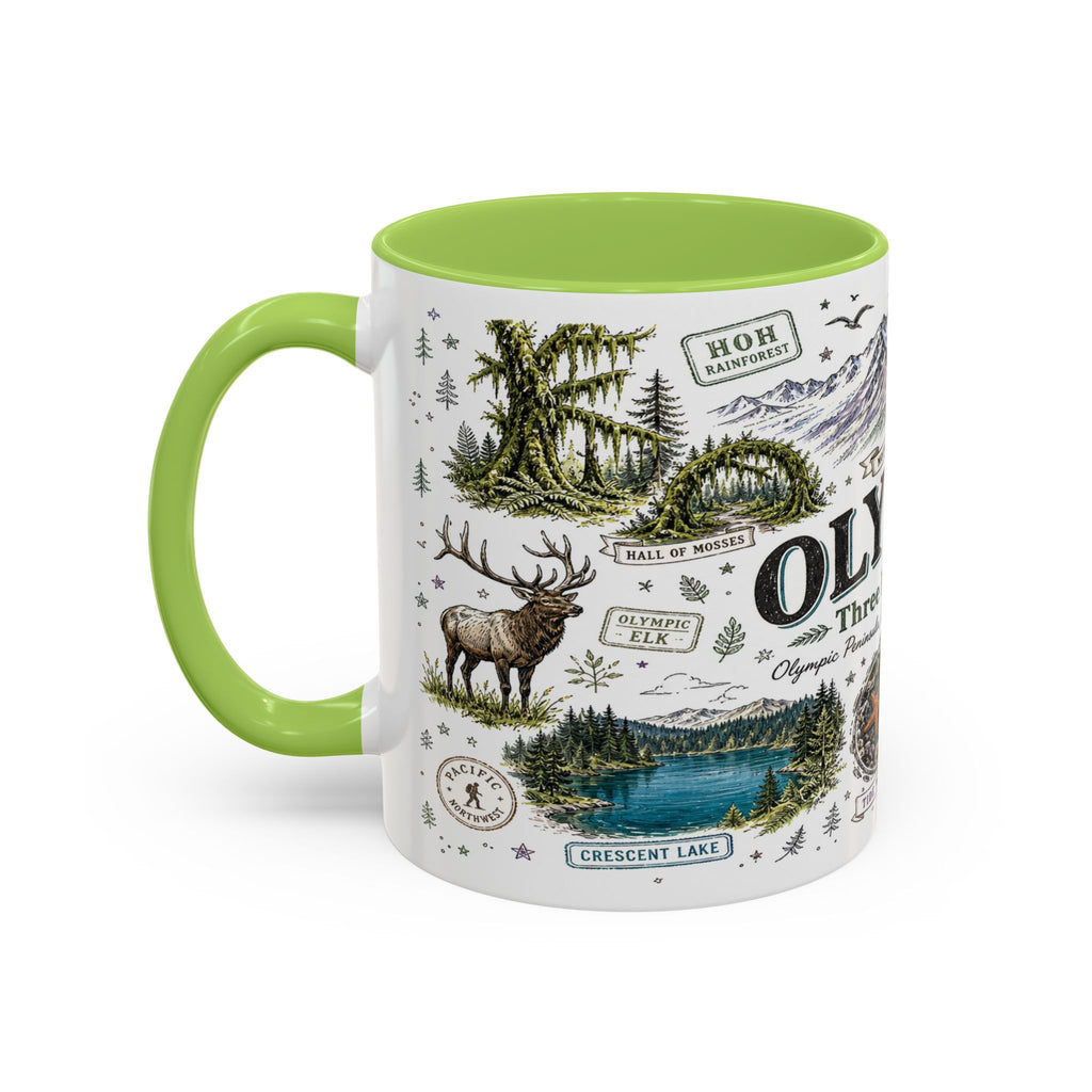 Olympic Coffee Mug | National Park Hiking Rainforest Gift | Accent Color Ceramic 11oz 15oz