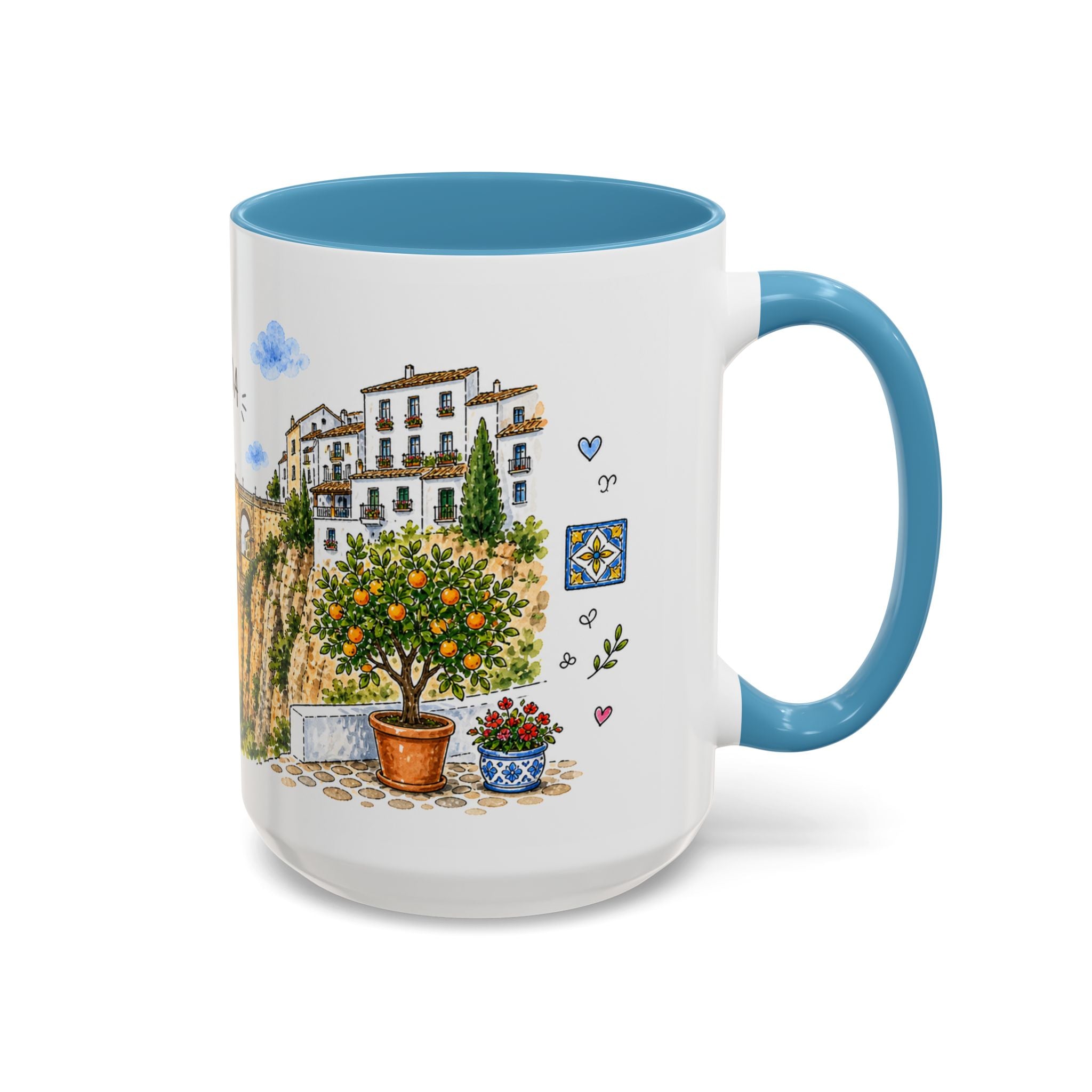 Ronda Illustrated Travel Mug | Spain Souvenir Accent Coffee Mug | 11oz 15oz Ceramic Cup