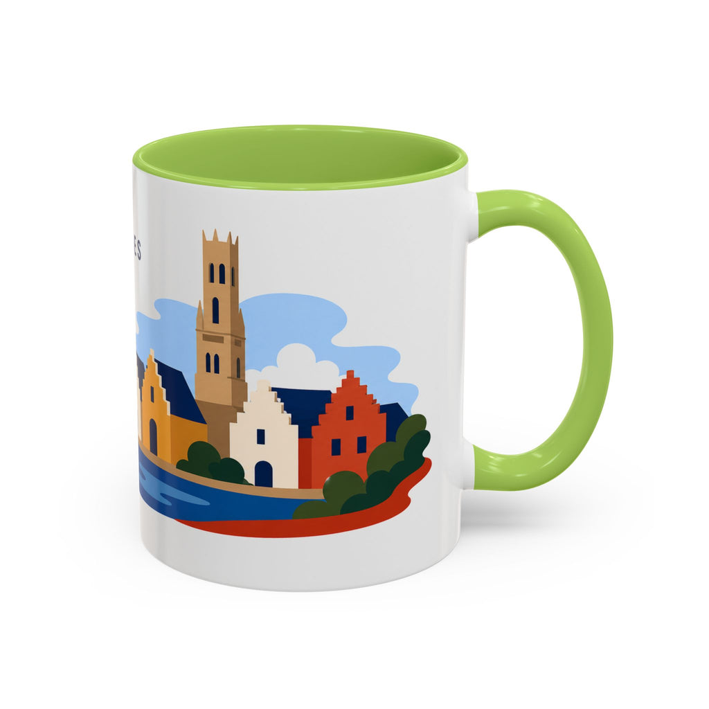 Bruges Coffee Mug | Travel Destination Souvenir Gift | Accent Color Ceramic 11oz 15oz