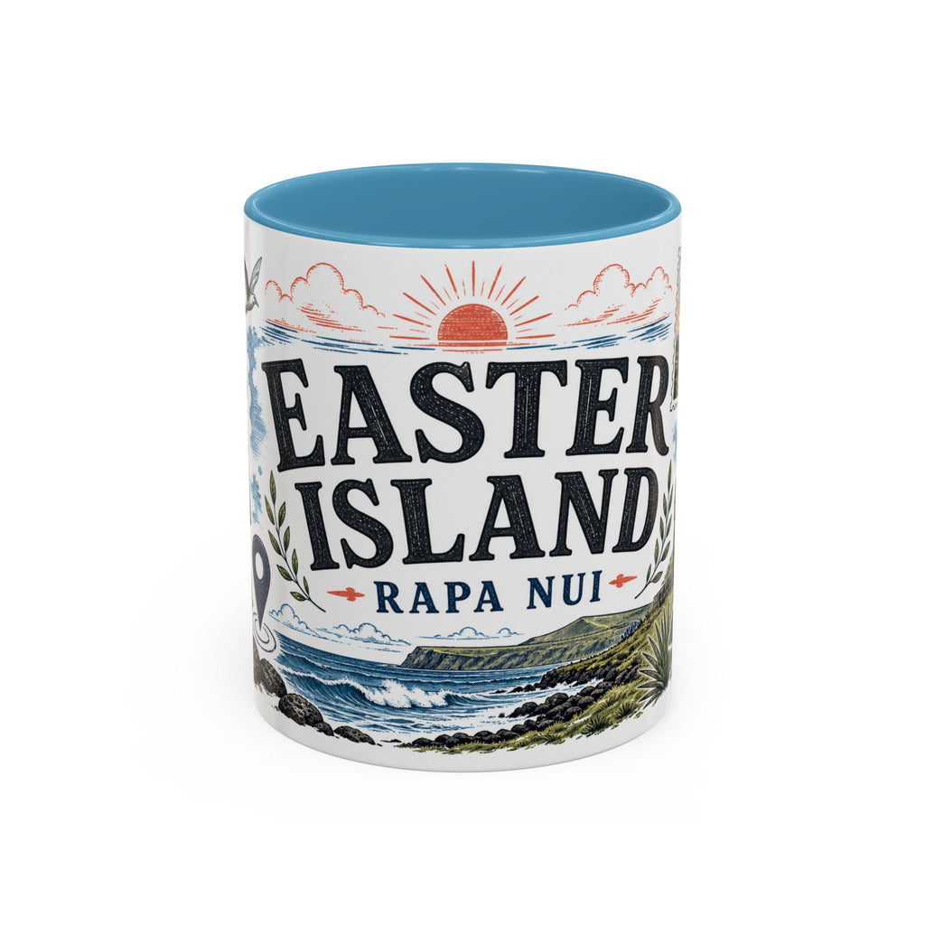 Easter Island Coffee Mug | Travel Destination Souvenir Gift | Accent Color Ceramic 11oz 15oz