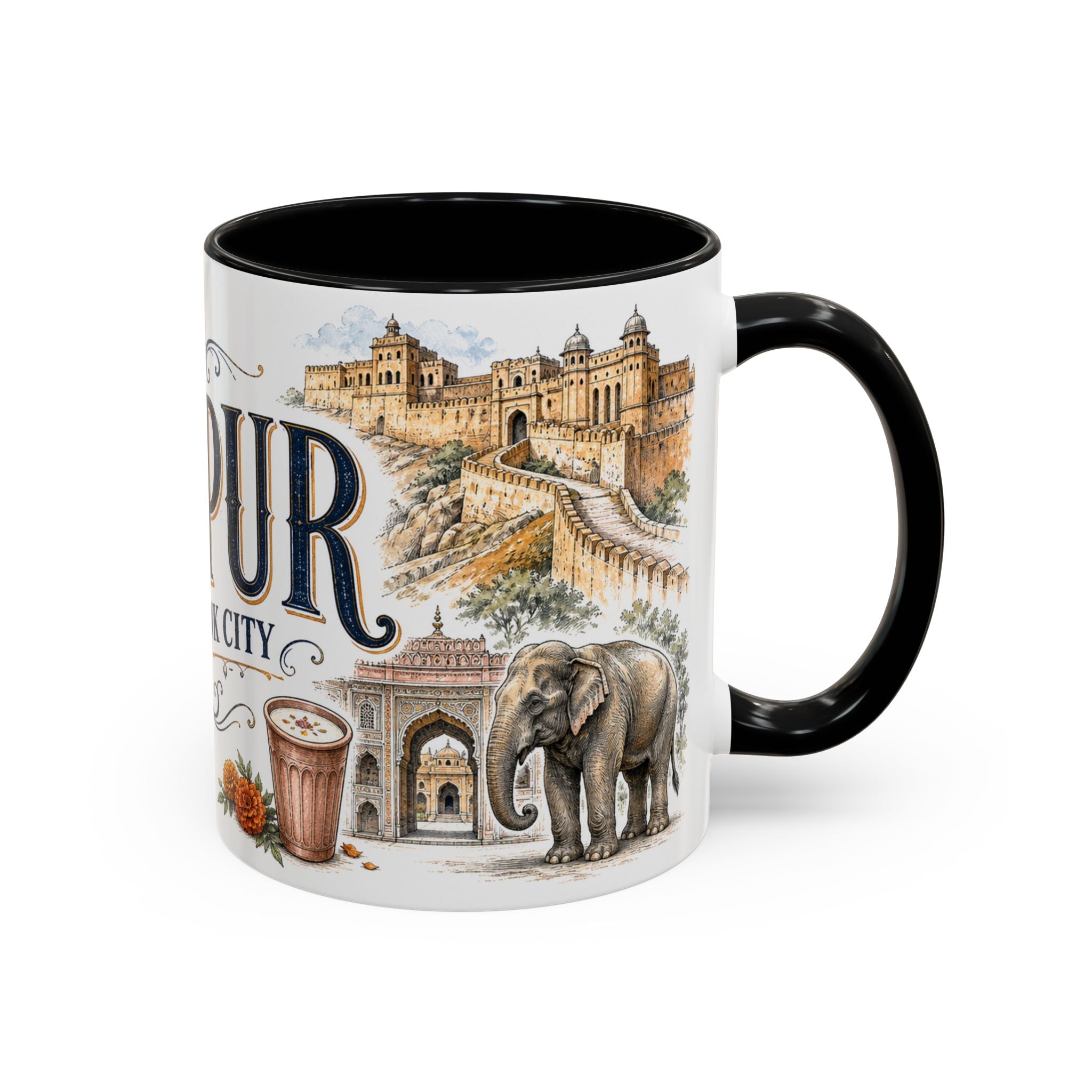 Jaipur Coffee Mug | India Travel Souvenir | Vintage Illustrated City Gift | 11 oz 15 oz Accent Mug