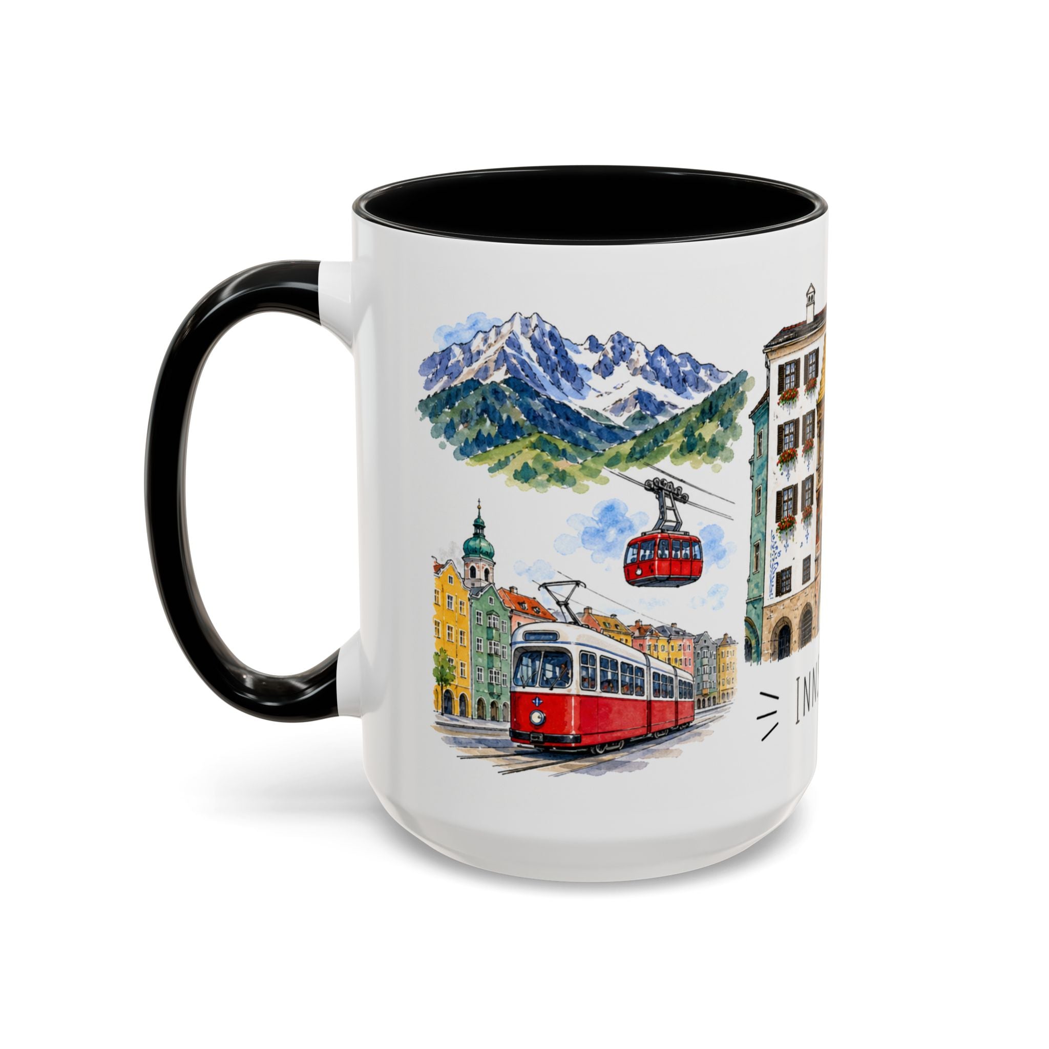 Innsbruck Illustrated Travel Mug | City Souvenir Accent Coffee Mug | 11oz 15oz Ceramic Cup