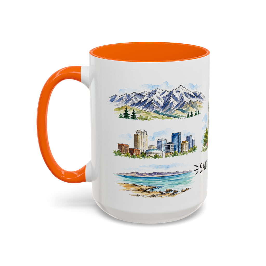 Salt Lake City Illustrated Travel Mug | City Souvenir Accent Coffee Mug | 11oz 15oz Ceramic Cup