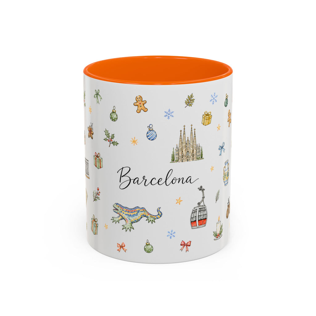 Barcelona Christmas Mug | Watercolor City Souvenir, Ceramic Coffee Cup (11oz/15oz)