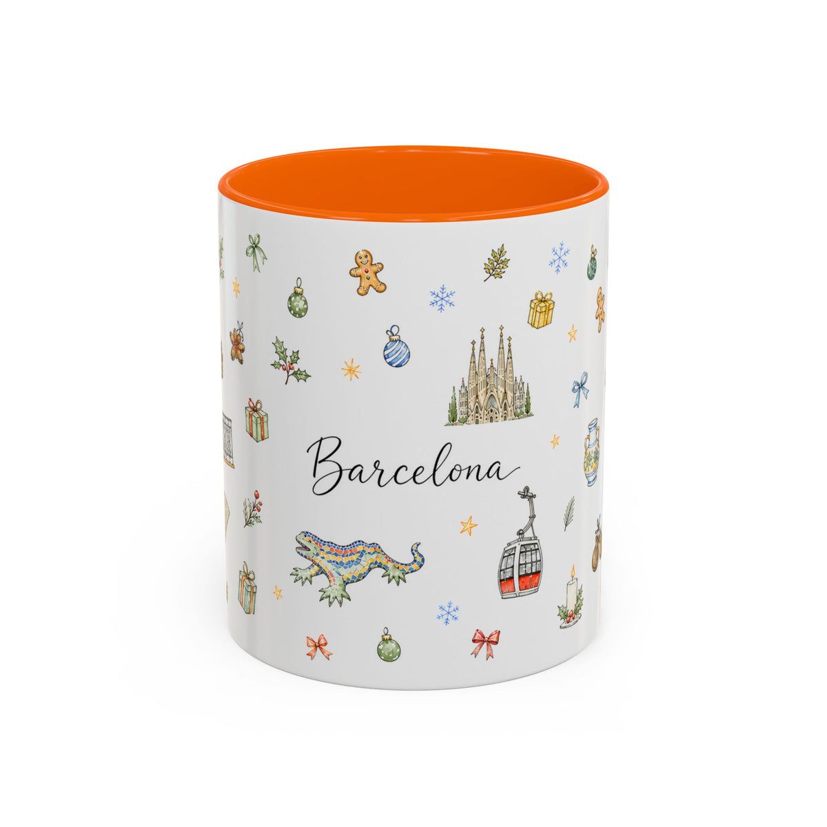 Barcelona Christmas Mug | Watercolor City Souvenir, Ceramic Coffee Cup (11oz/15oz)