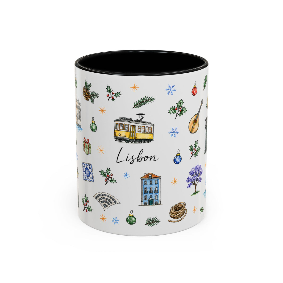 Lisbon Christmas Mug | Watercolor City Souvenir | Ceramic Coffee Cup 11oz 15oz