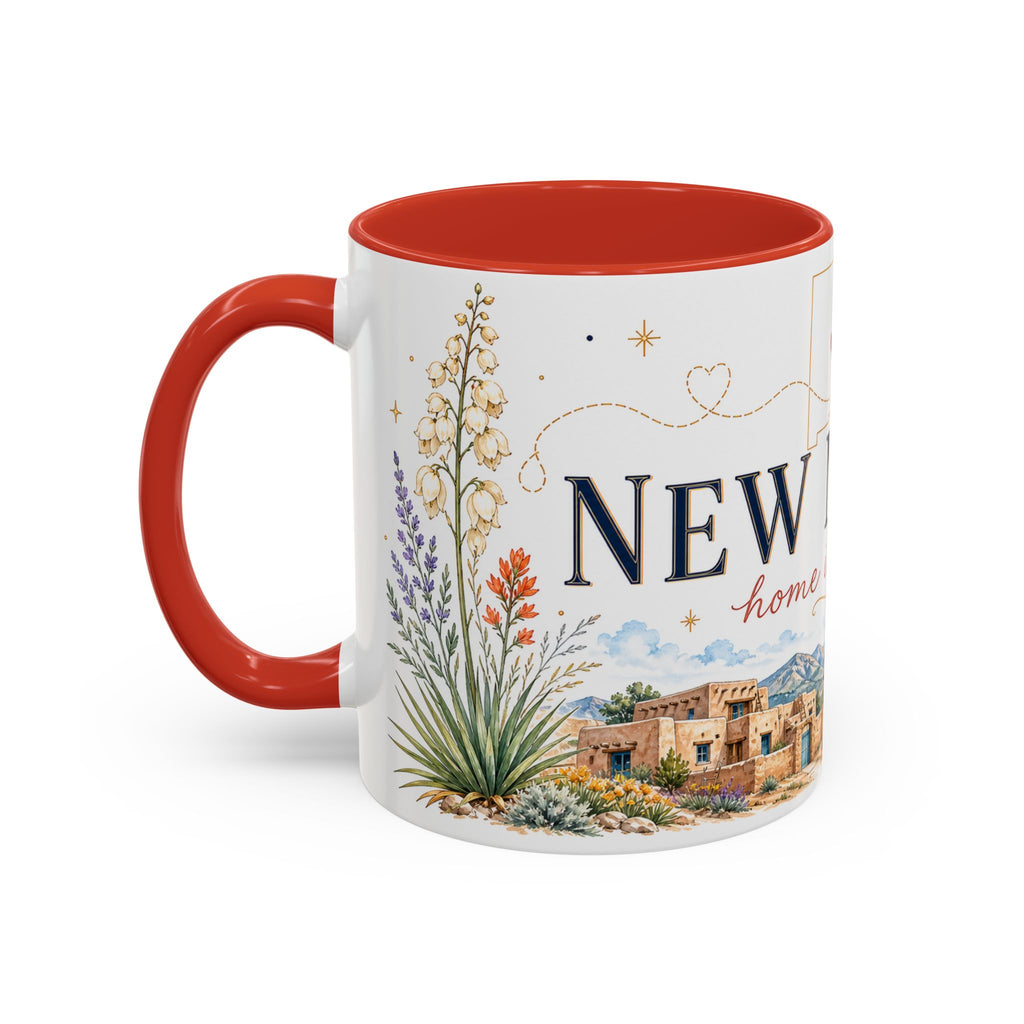 New Mexico State Map Mug | Desert Scenery, Yucca Flower Accent Coffee Cup