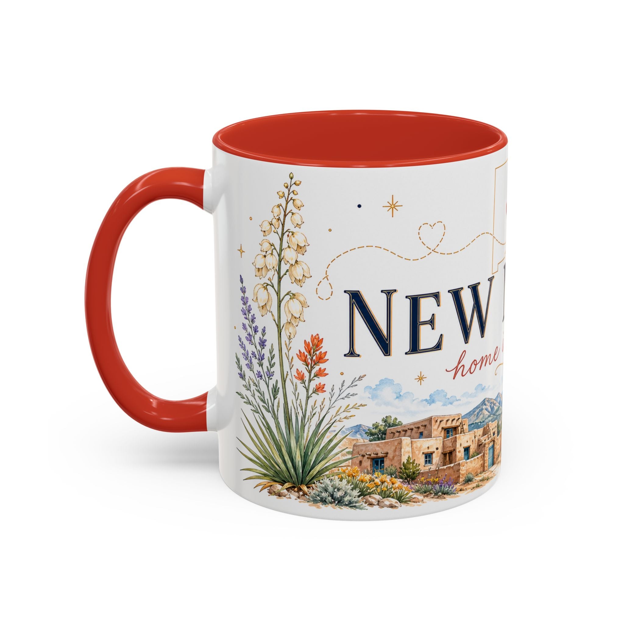 New Mexico State Map Mug | Desert Scenery, Yucca Flower Accent Coffee Cup