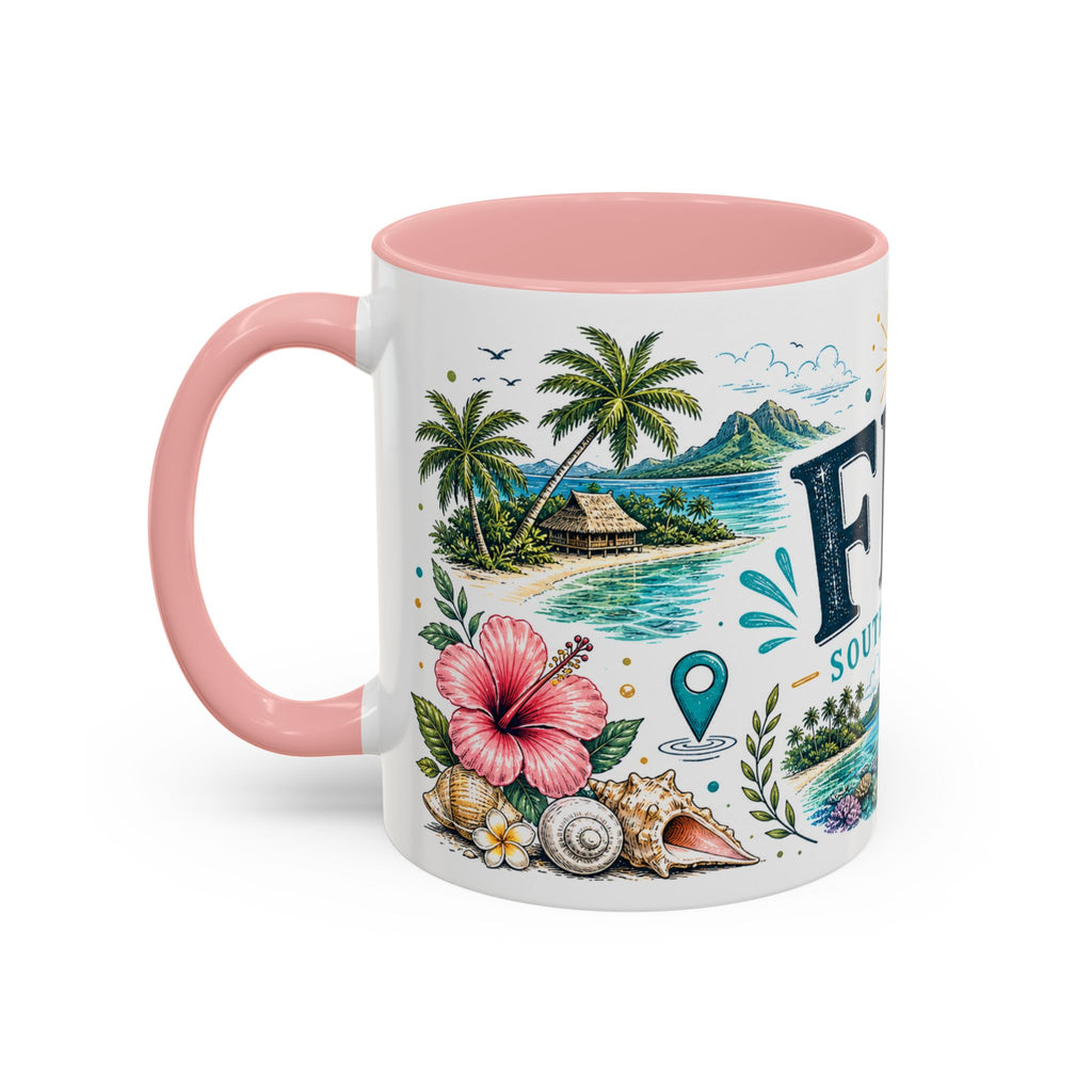 Fiji Coffee Mug | Travel Destination Souvenir Gift | Accent Color Ceramic 11oz 15oz