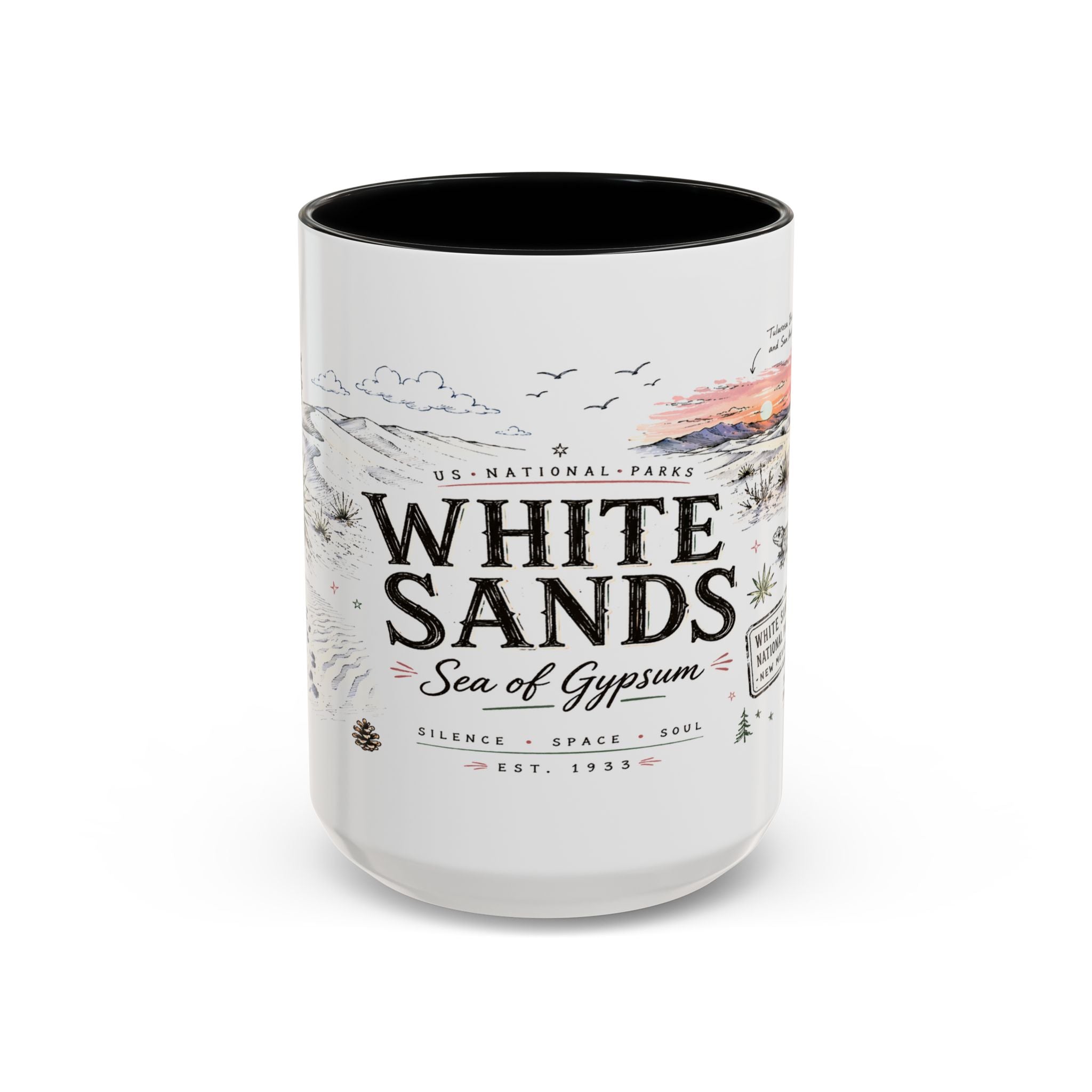 White Sands National Park Coffee Mug | New Mexico Desert Sand Dunes Gift | Accent Color Ceramic 11oz 15oz